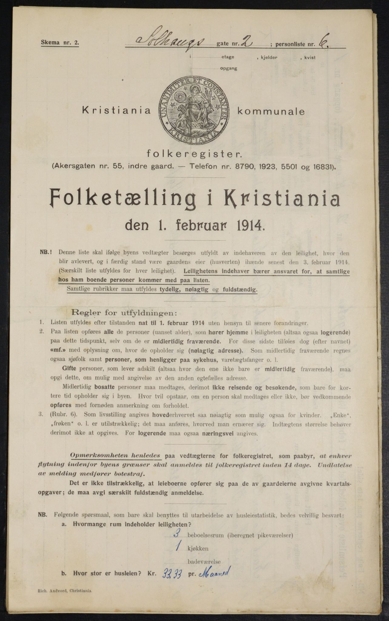 OBA, Kommunal folketelling 1.2.1914 for Kristiania, 1914, s. 99256