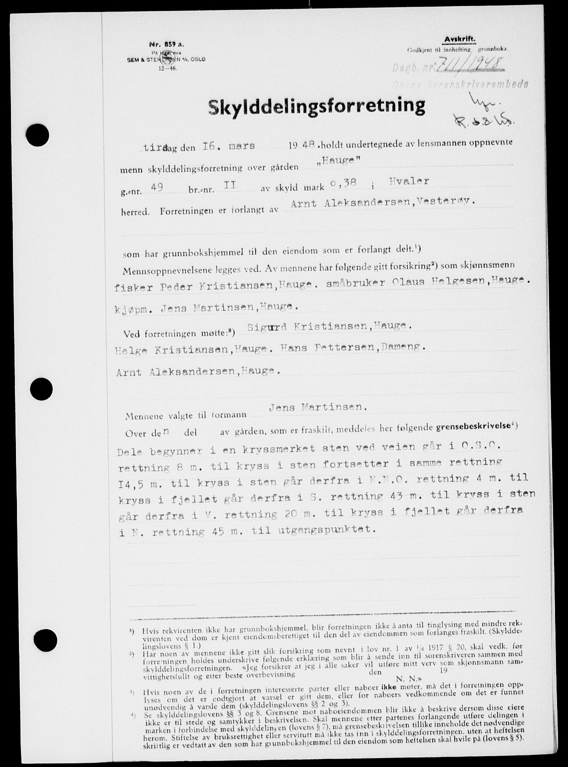 Onsøy sorenskriveri, SAO/A-10474/G/Ga/Gab/L0022: Pantebok nr. II A-22, 1947-1948, Dagboknr: 711/1948