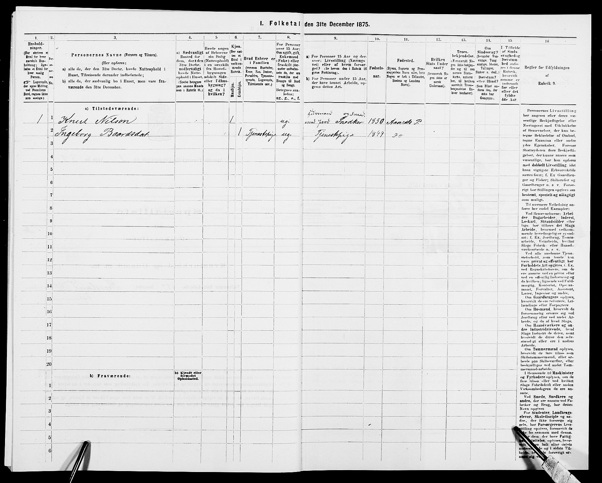 SAK, Folketelling 1875 for 0980P Åseral prestegjeld, 1875, s. 215