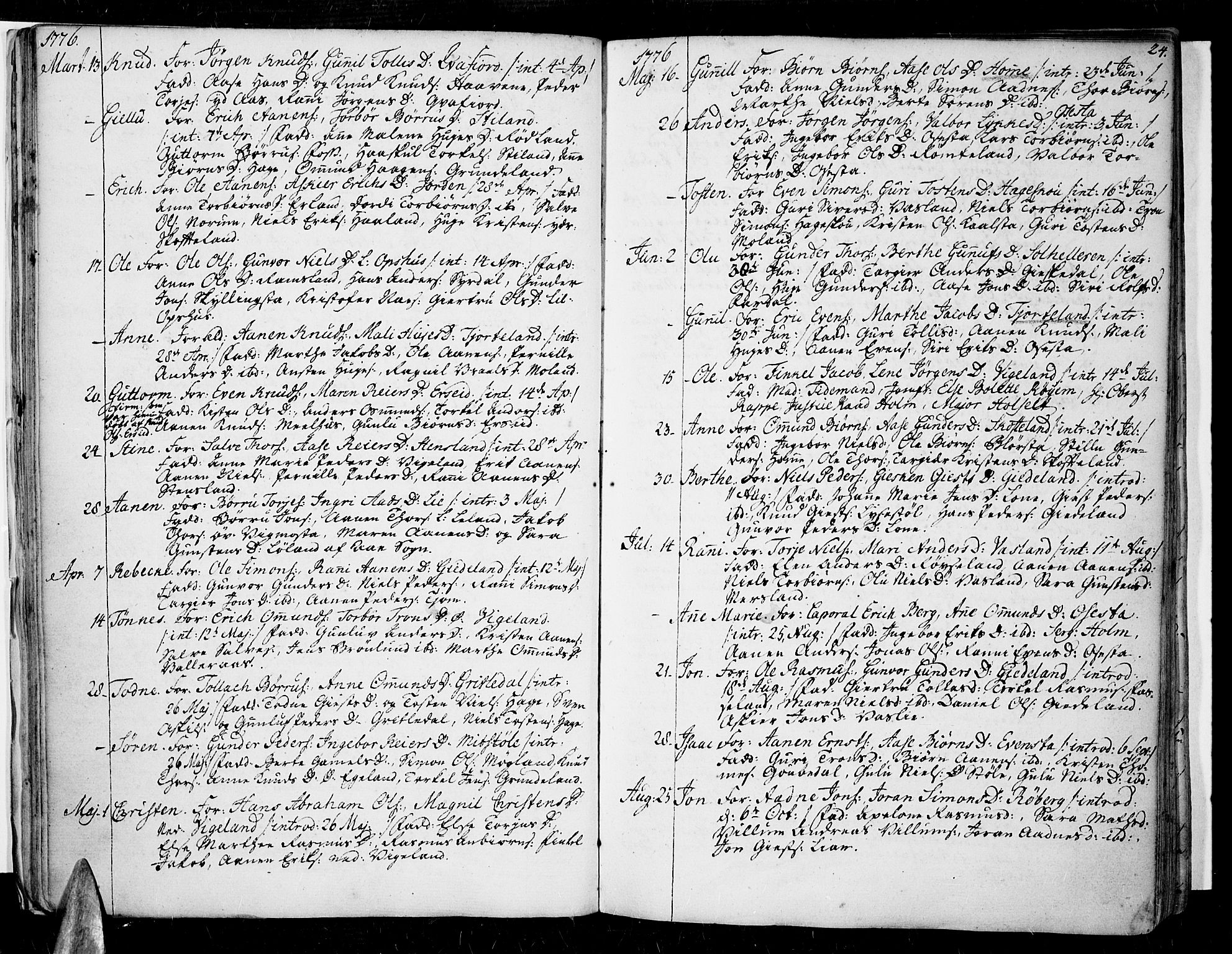 Sør-Audnedal sokneprestkontor, AV/SAK-1111-0039/F/Fa/Fab/L0002: Ministerialbok nr. A 2 /1, 1766-1815, s. 24