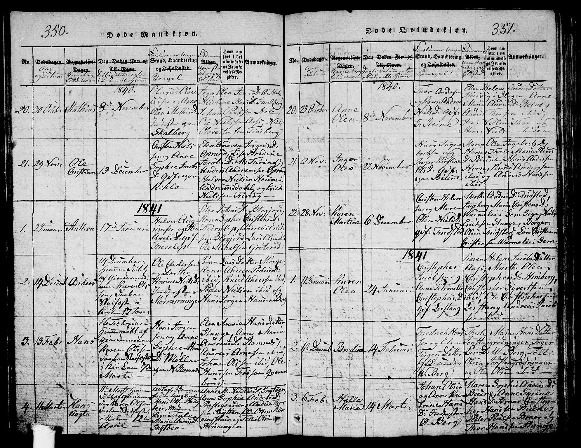 Ramnes kirkebøker, SAKO/A-314/G/Ga/L0001: Klokkerbok nr. I 1, 1813-1847, s. 350-351