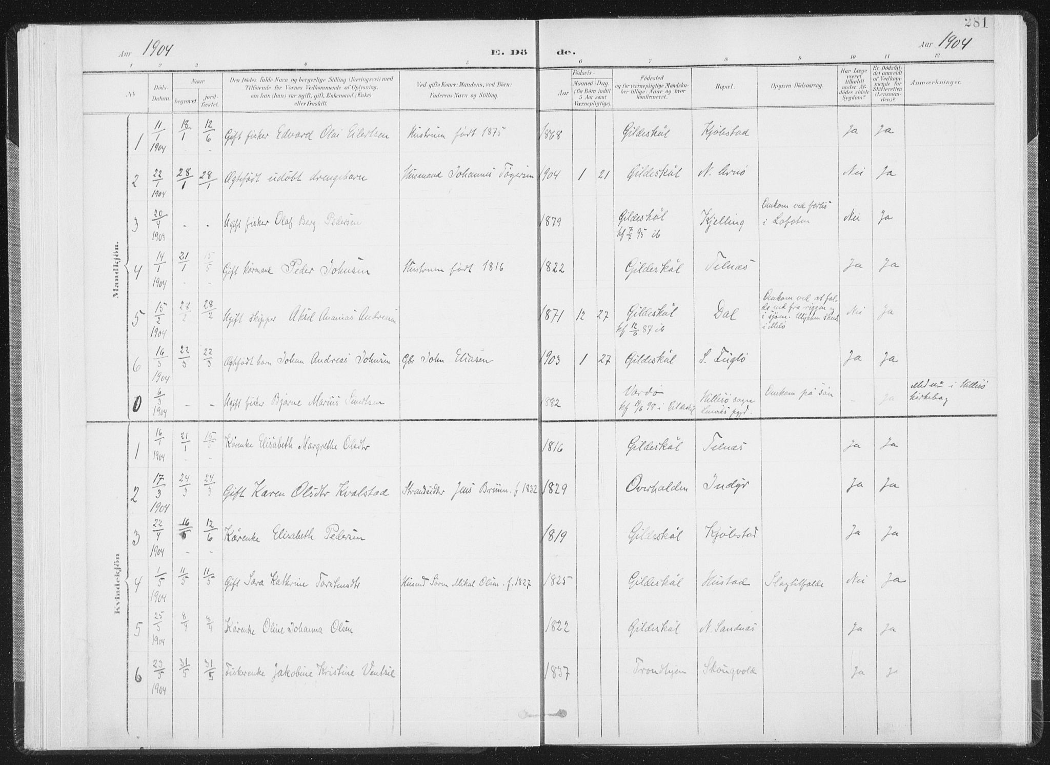 Ministerialprotokoller, klokkerbøker og fødselsregistre - Nordland, SAT/A-1459/805/L0103: Ministerialbok nr. 805A08II, 1900-1909, s. 281