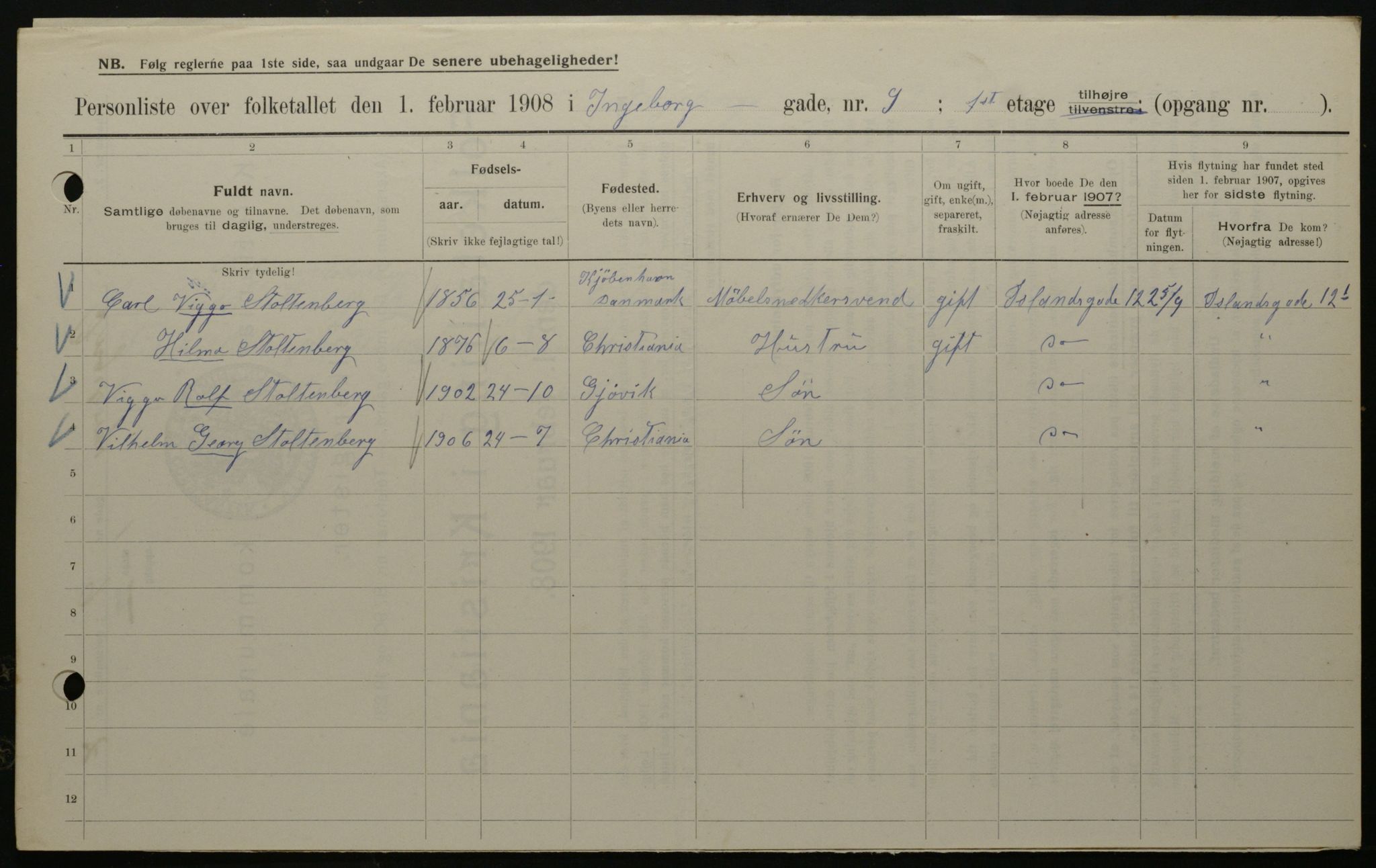 OBA, Kommunal folketelling 1.2.1908 for Kristiania kjøpstad, 1908, s. 39331