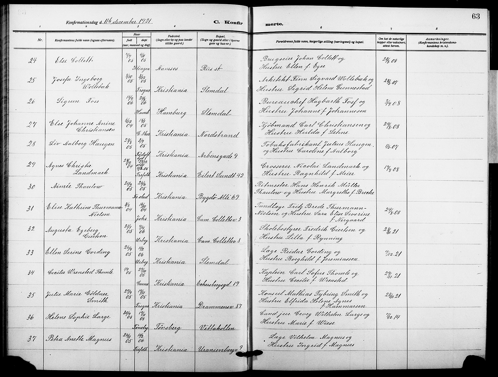 Garnisonsmenigheten Kirkebøker, AV/SAO-A-10846/F/Fa/L0016: Ministerialbok nr. 16, 1922-1930, s. 63