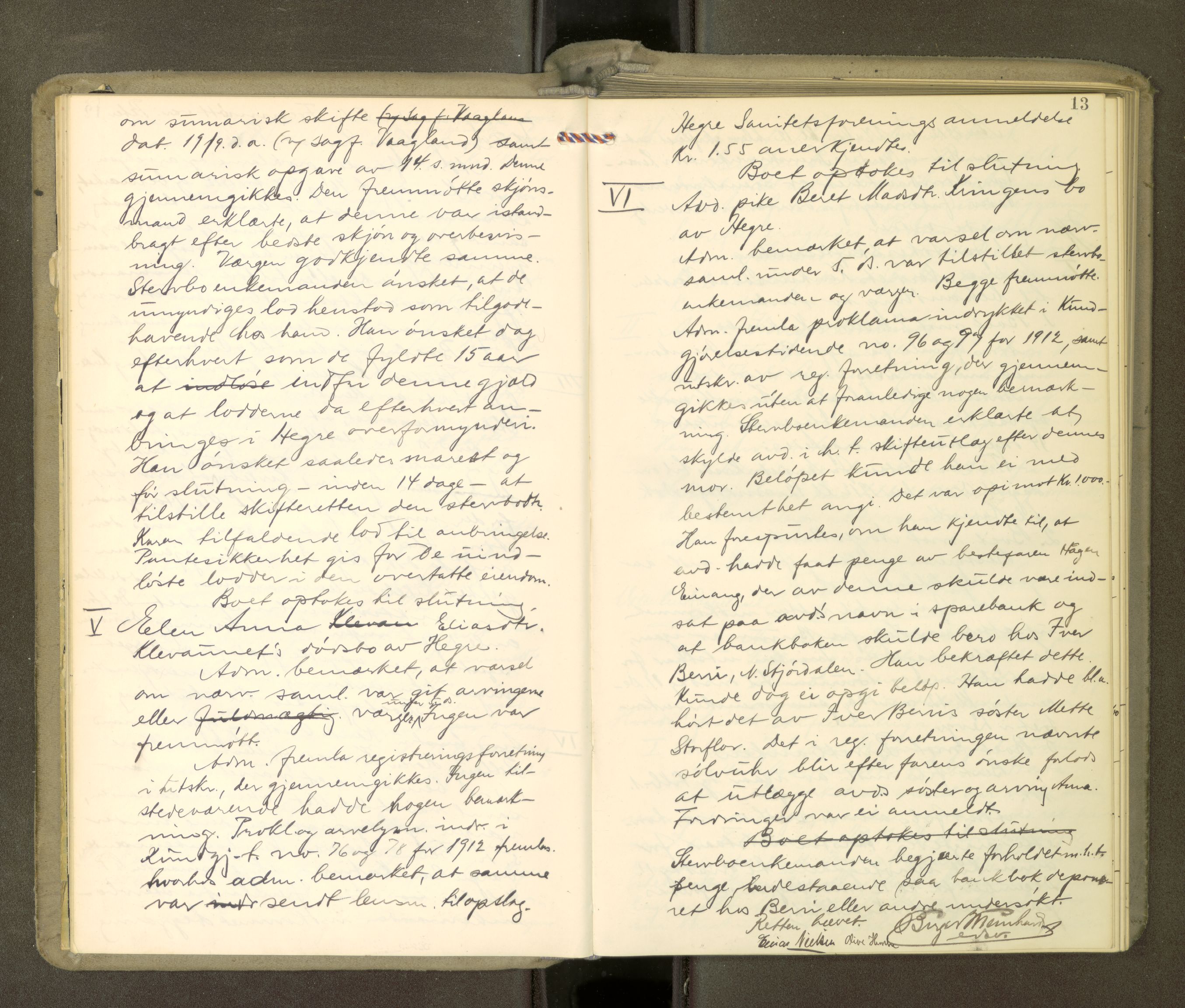 Stjør- og Verdal sorenskriveri, AV/SAT-A-4167/1/3/3B/L0012: Skifteforhandlingsprotokoll, 1912-1919, s. 13