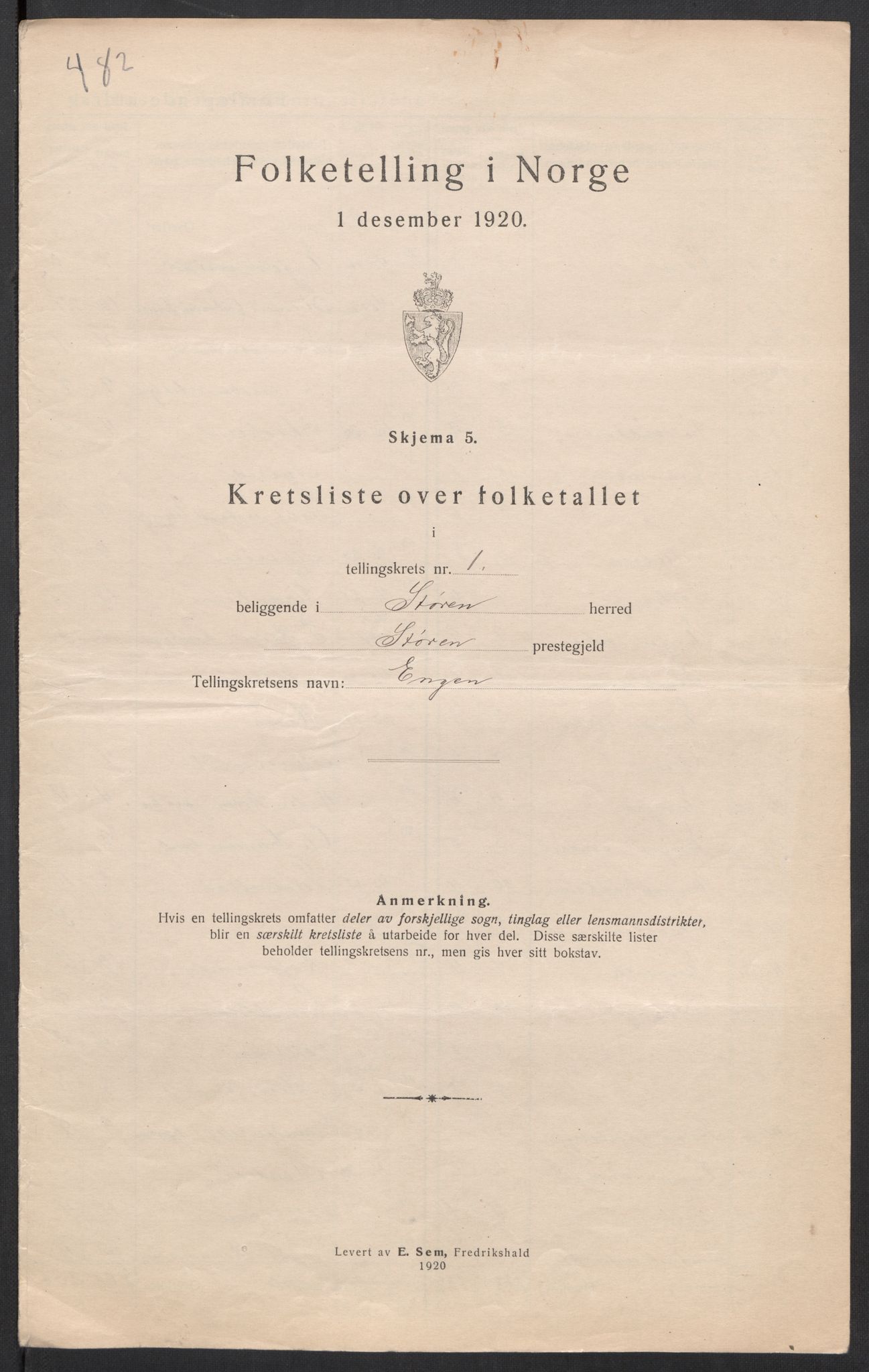 SAT, Folketelling 1920 for 1648 Støren herred, 1920, s. 8