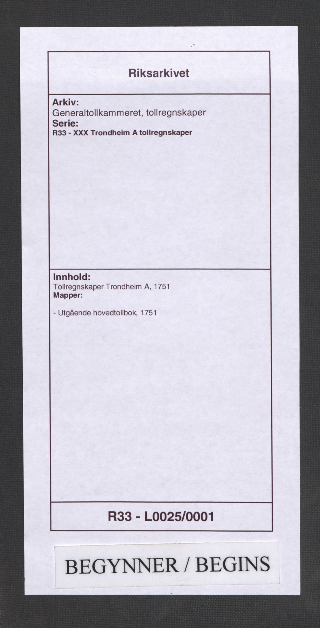Generaltollkammeret, tollregnskaper, AV/RA-EA-5490/R33/L0025/0001: Tollregnskaper Trondheim A / Utgående hovedtollbok, 1751