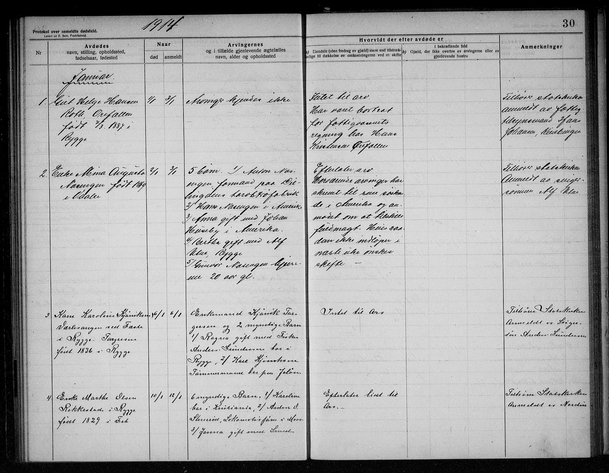 Rygge lensmannskontor, SAO/A-10005/H/Ha/Haa/L0005: Dødsfallsprotokoll, 1912-1916, s. 30