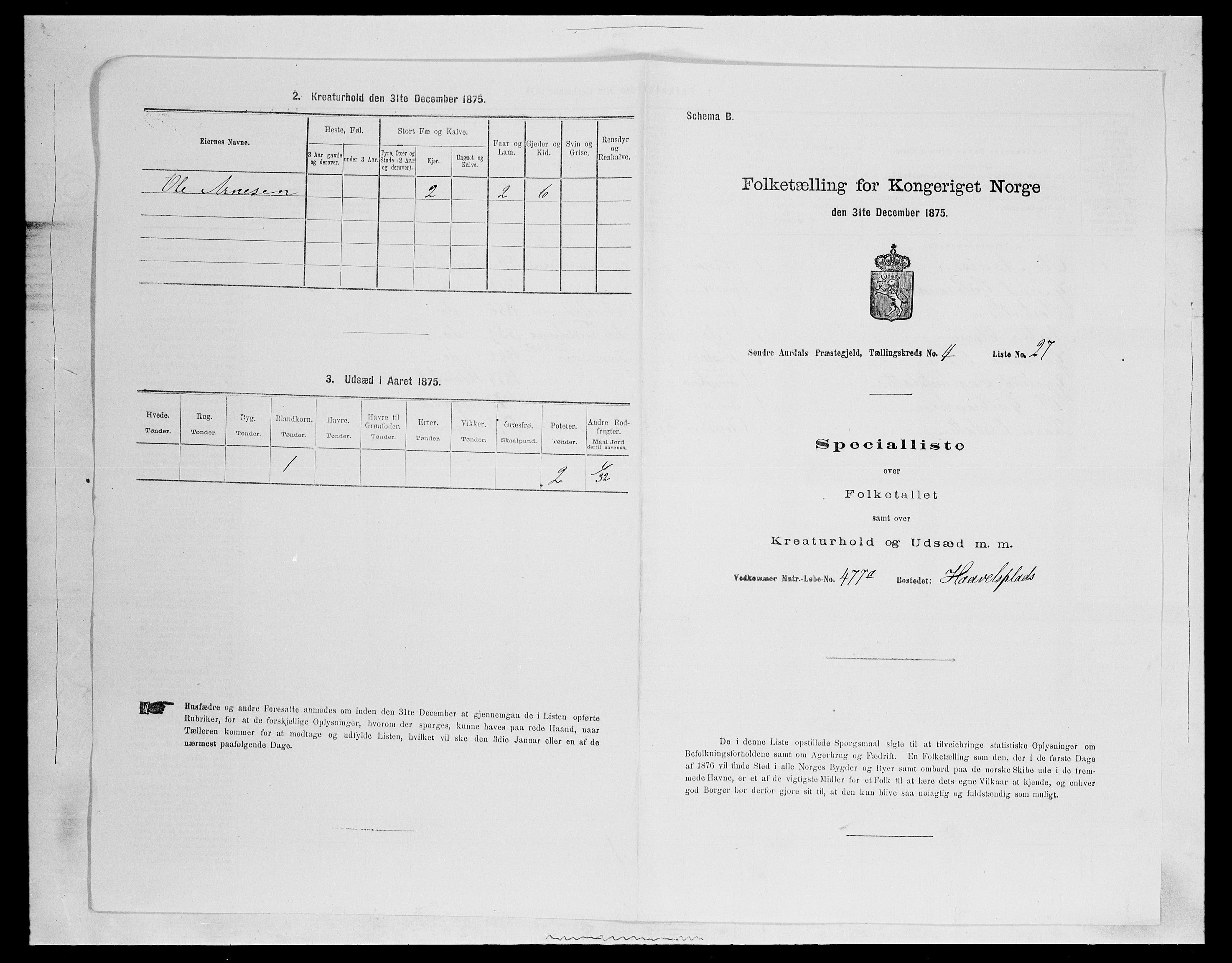 SAH, Folketelling 1875 for 0540P Sør-Aurdal prestegjeld, 1875, s. 732