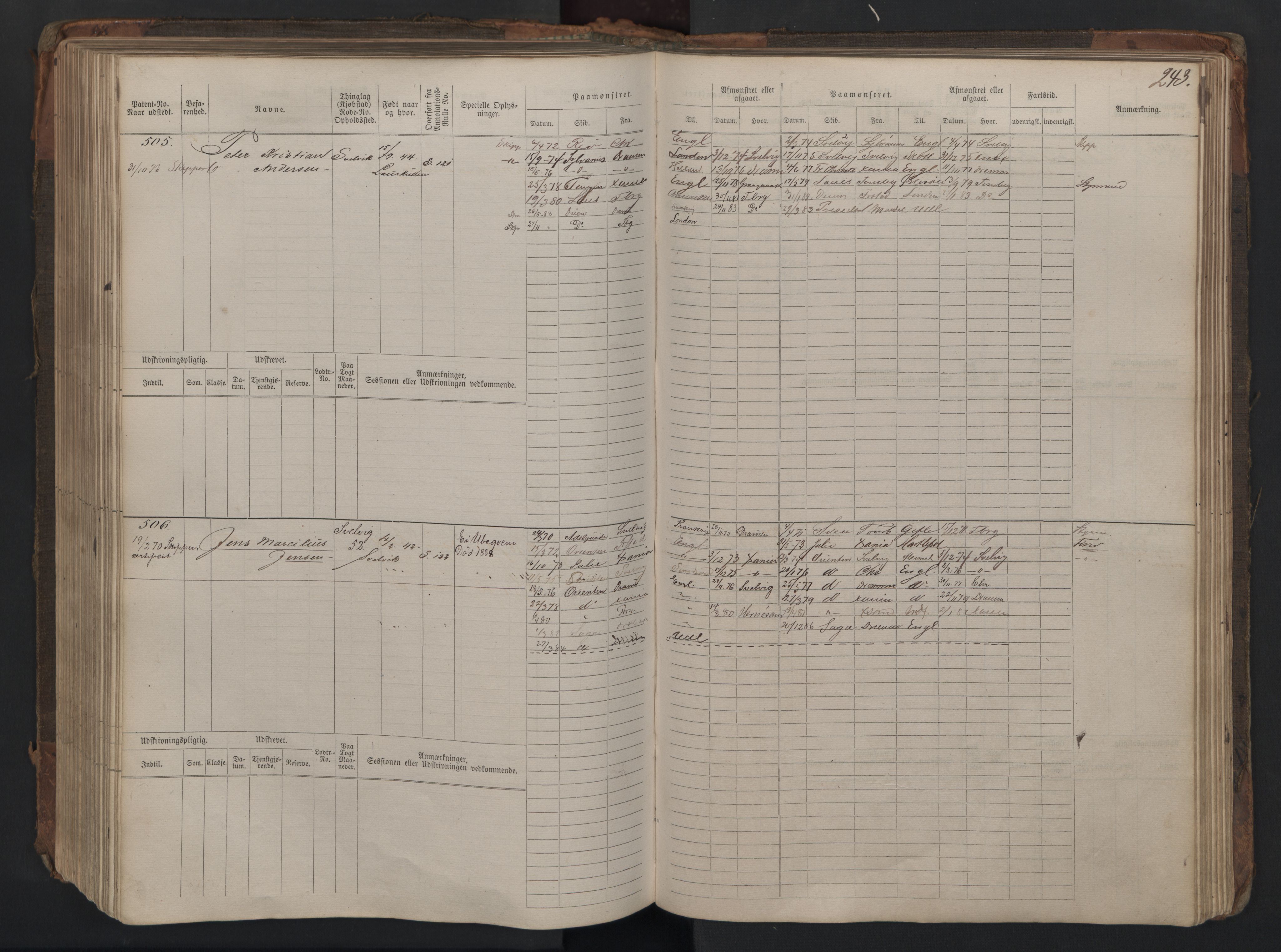 Svelvik innrulleringskontor, AV/SAKO-A-783/F/Fc/L0003: Hovedruller, 1868-1874, s. 243