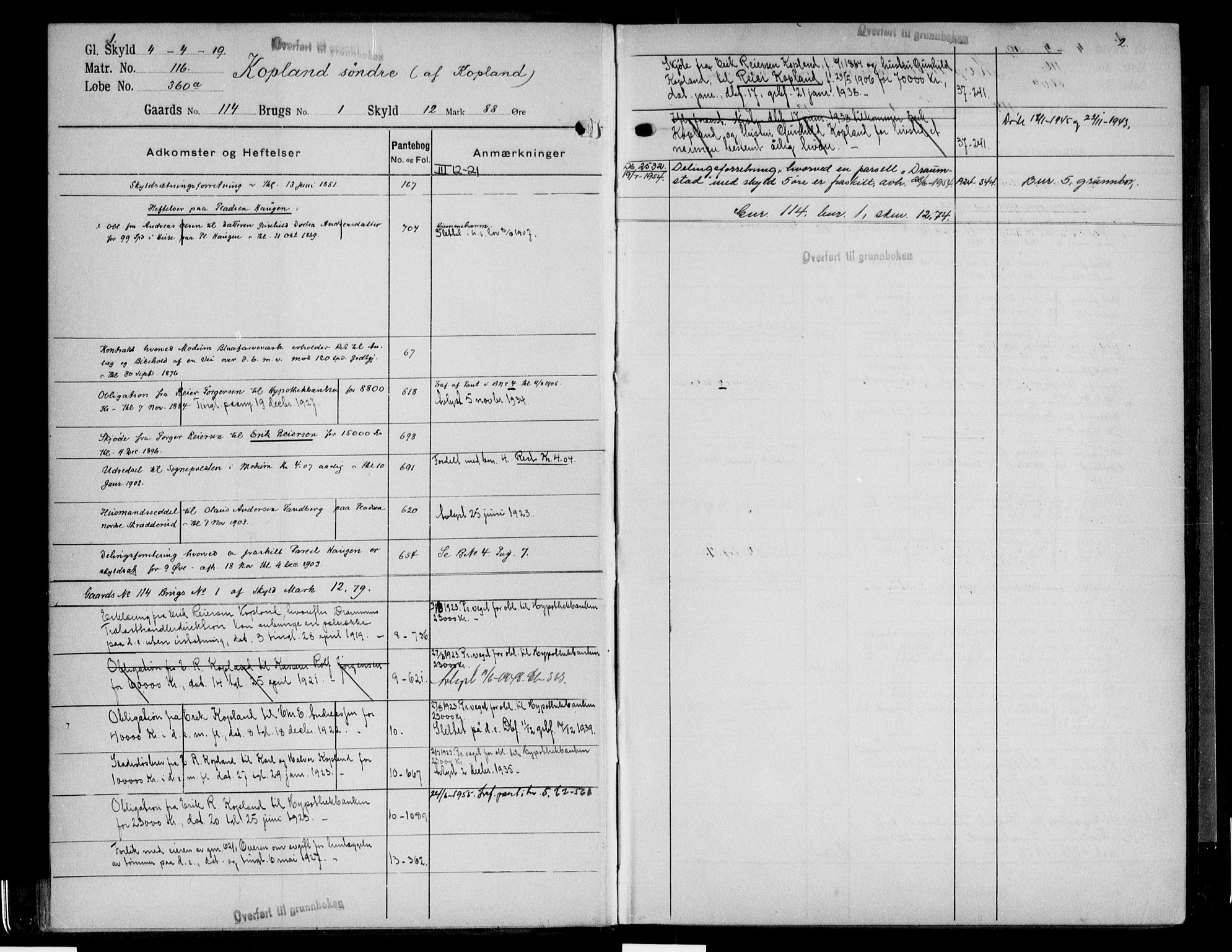 Eiker, Modum og Sigdal sorenskriveri, AV/SAKO-A-123/G/Gb/Gbg/L0008: Panteregister nr. VII 8, s. 1-2
