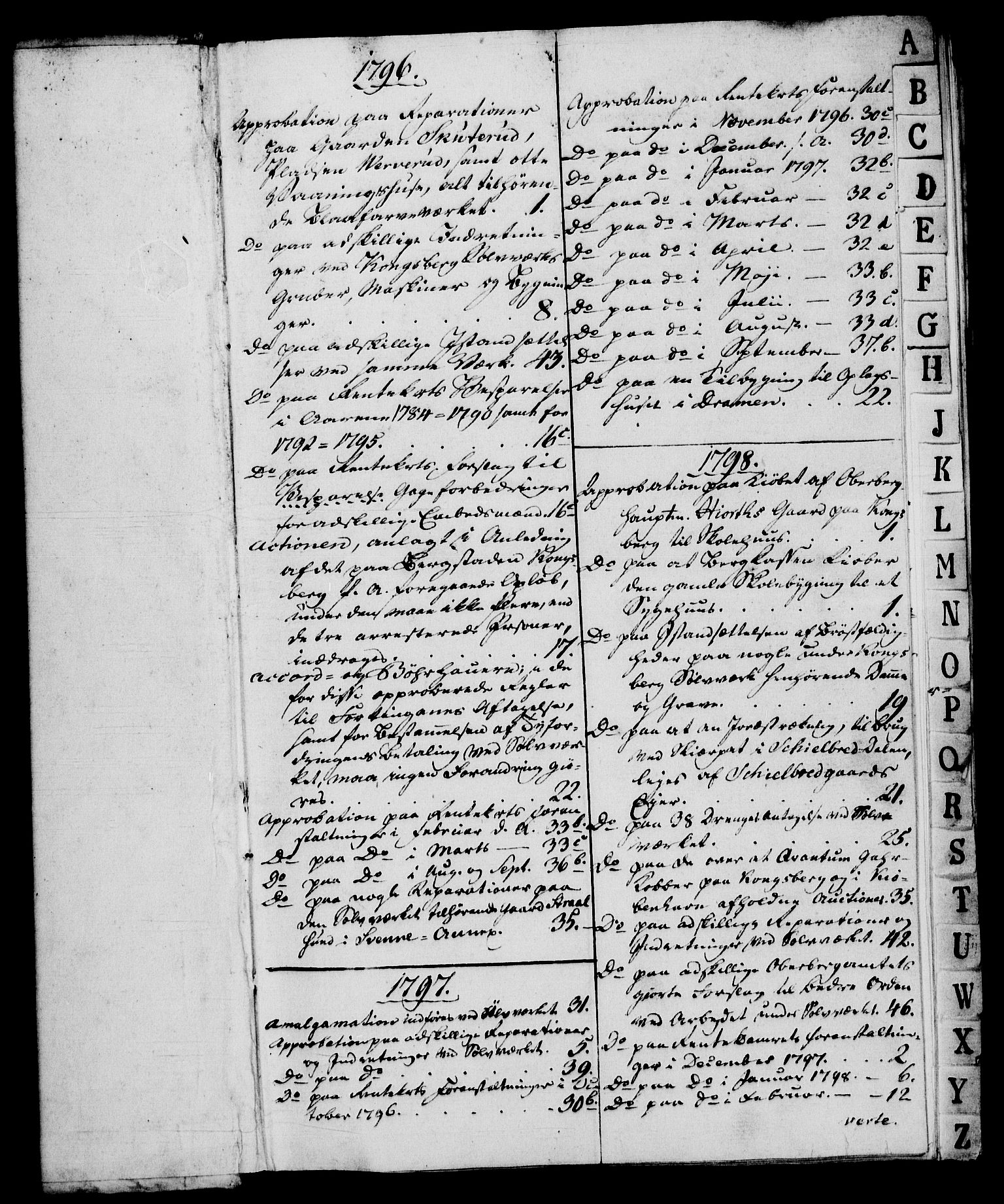 Rentekammeret, Renteskriverkontorene, AV/RA-EA-3115/M/Mf/Mfb/L0003: Relasjons- og resolusjonsprotokoll med register (merket RK 54.9), 1796-1798