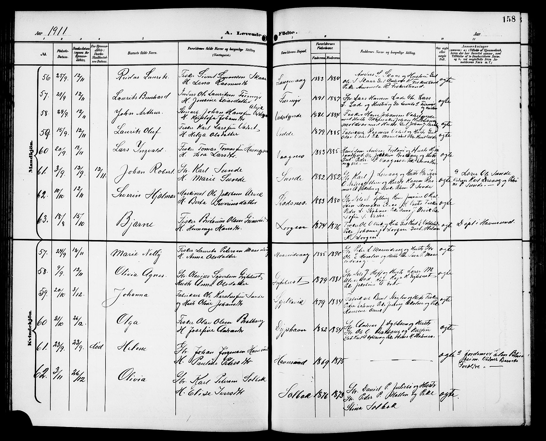 Ministerialprotokoller, klokkerbøker og fødselsregistre - Møre og Romsdal, AV/SAT-A-1454/528/L0432: Klokkerbok nr. 528C13, 1898-1918, s. 158