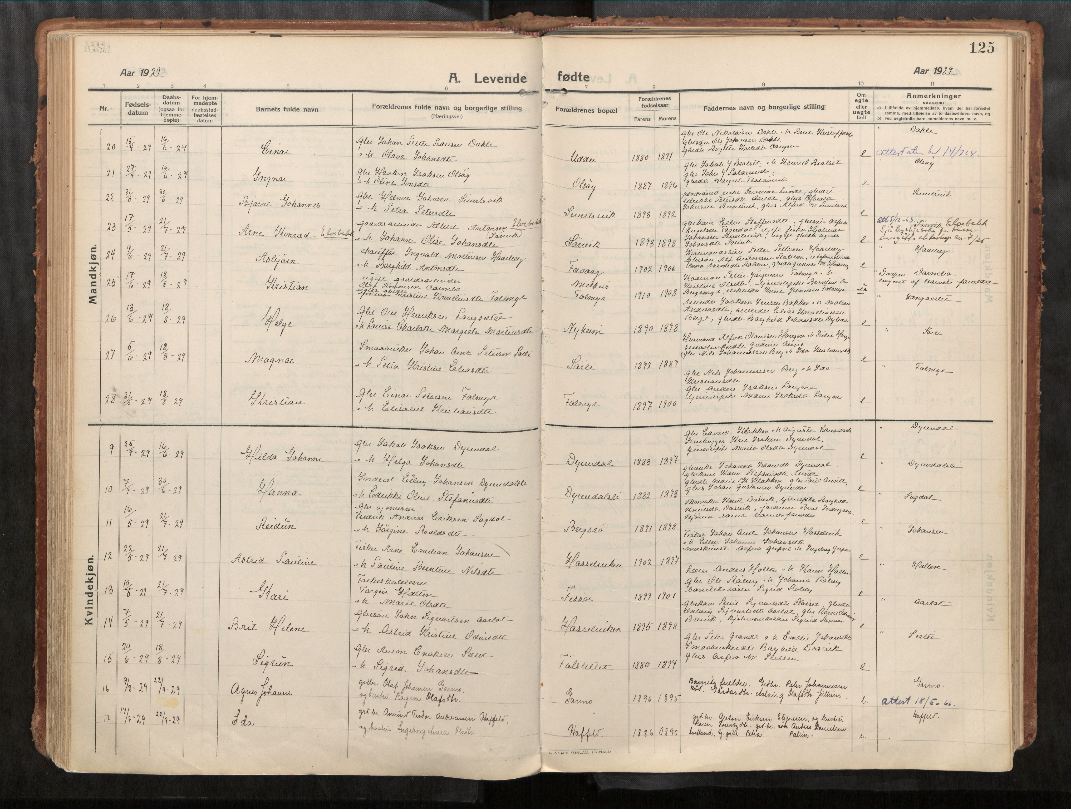 Stadsbygd sokneprestkontor, AV/SAT-A-1117/1/I/I1/I1a/L0001: Ministerialbok nr. 1, 1911-1929, s. 125