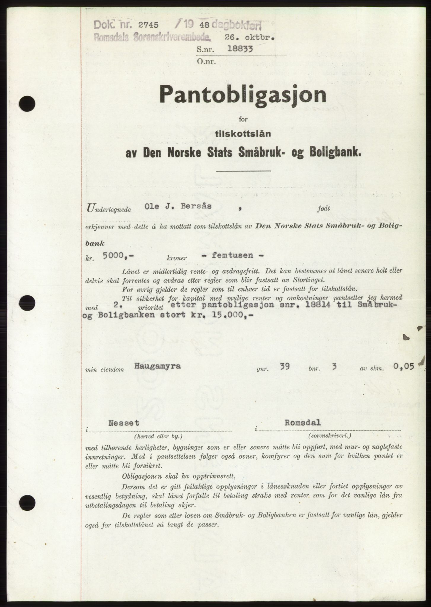 Romsdal sorenskriveri, SAT/A-4149/1/2/2C: Pantebok nr. B4, 1948-1949, Dagboknr: 2745/1948