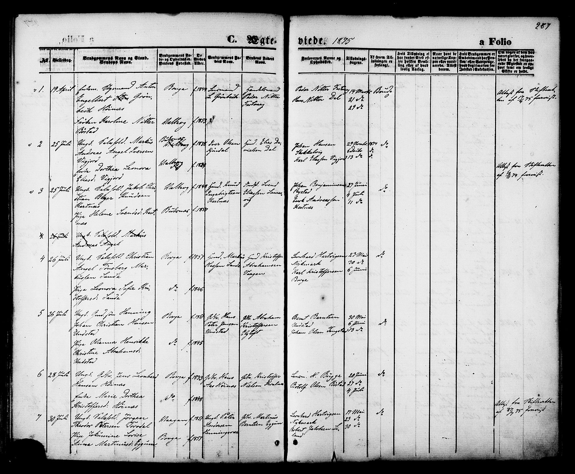 Ministerialprotokoller, klokkerbøker og fødselsregistre - Nordland, SAT/A-1459/880/L1132: Ministerialbok nr. 880A06, 1869-1887, s. 287