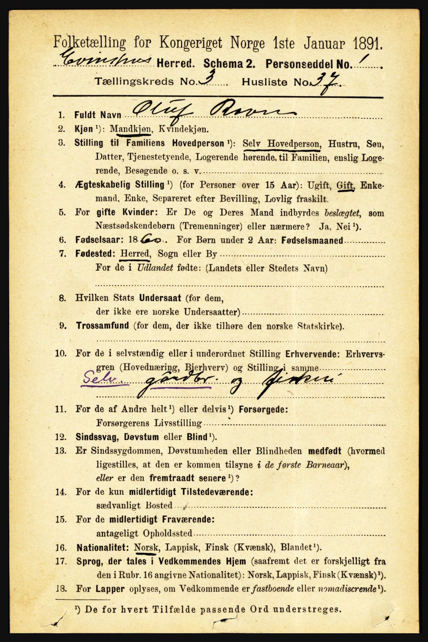 RA, Folketelling 1891 for 1853 Evenes herred, 1891, s. 1007