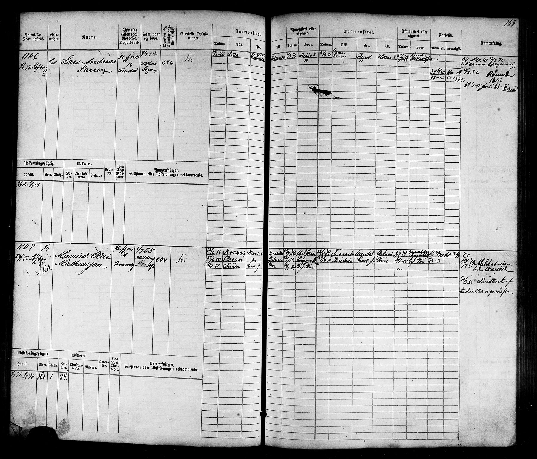 Flekkefjord mønstringskrets, AV/SAK-2031-0018/F/Fb/L0009: Hovedrulle nr 771-1533, Æ-6, 1868-1900, s. 174