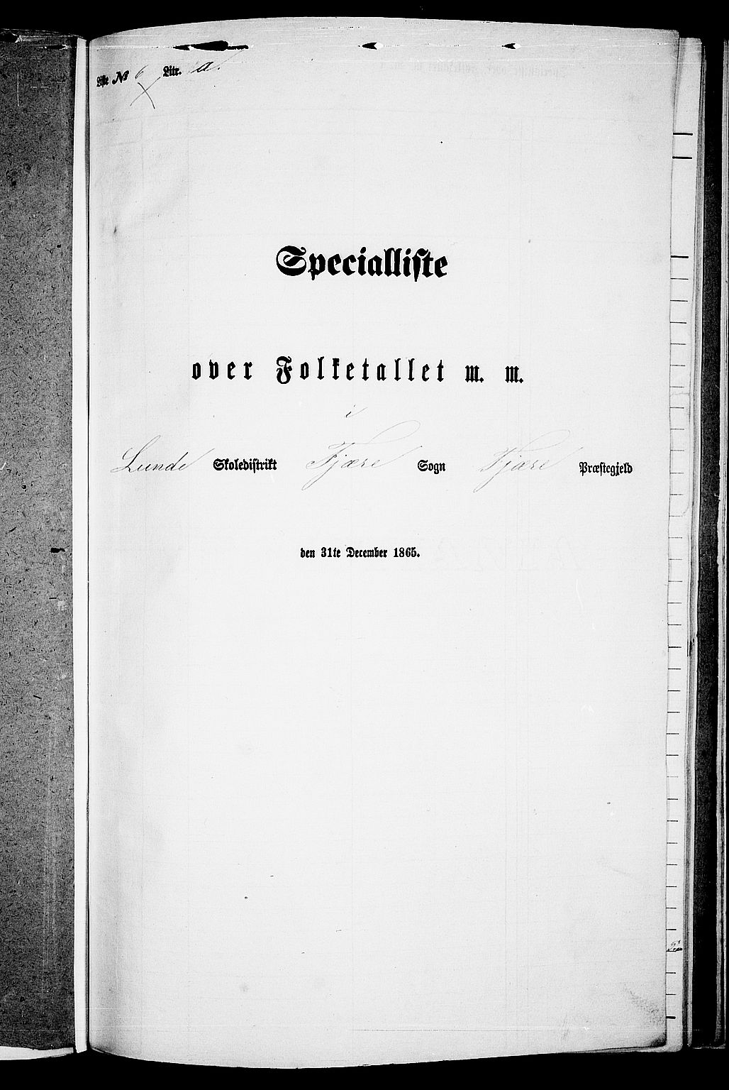 RA, Folketelling 1865 for 0923L Fjære prestegjeld, Fjære sokn, 1865, s. 155