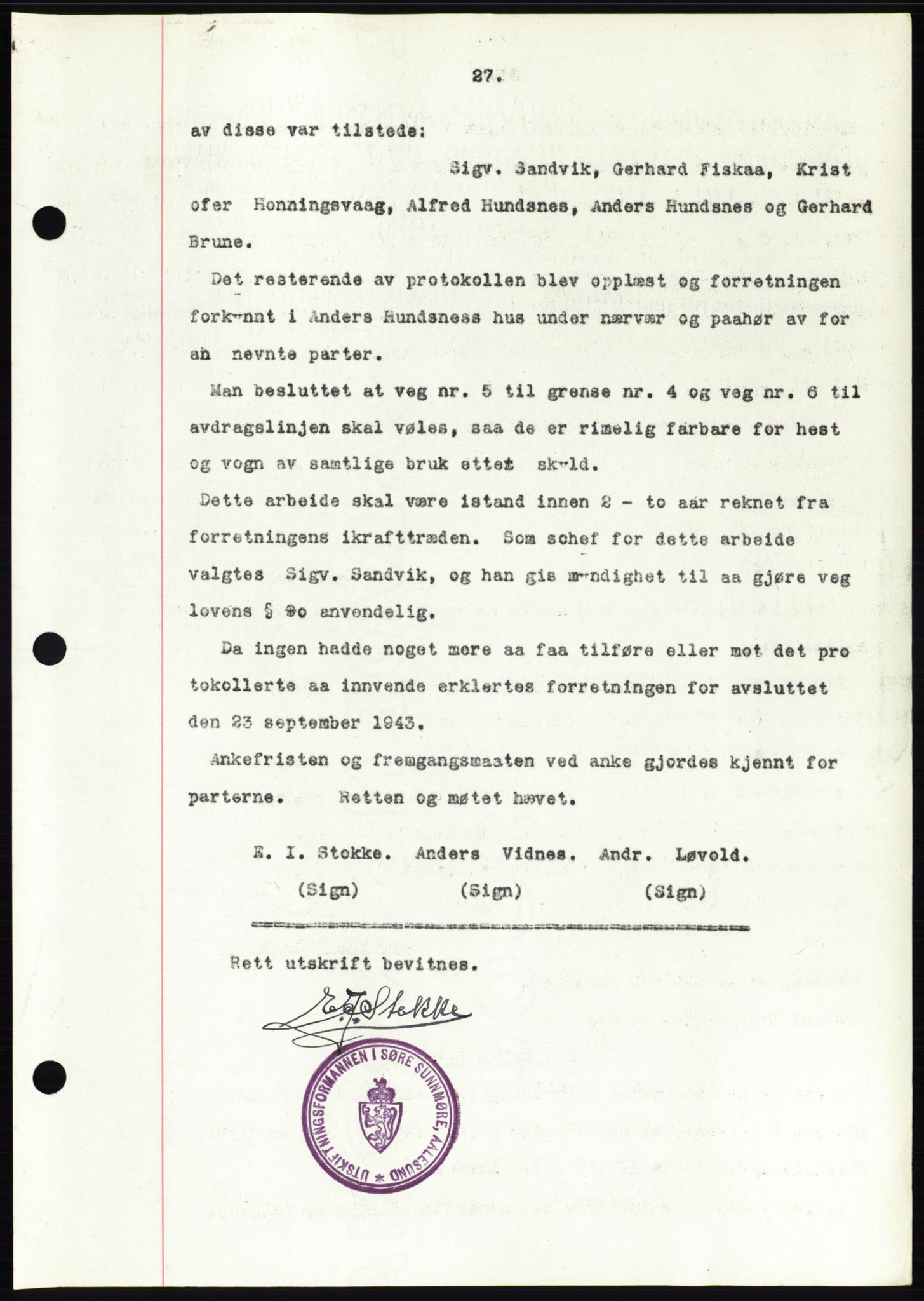 Søre Sunnmøre sorenskriveri, AV/SAT-A-4122/1/2/2C/L0076: Pantebok nr. 2A, 1943-1944, Dagboknr: 42/1944