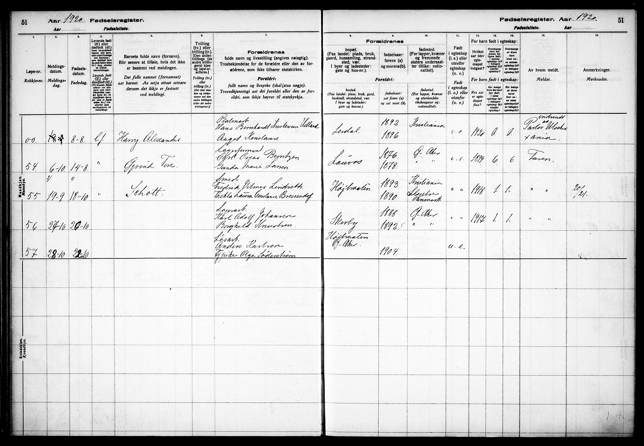 Østre Aker prestekontor Kirkebøker, AV/SAO-A-10840/J/Jb/L0001: Fødselsregister nr. II 1, 1916-1932, s. 51