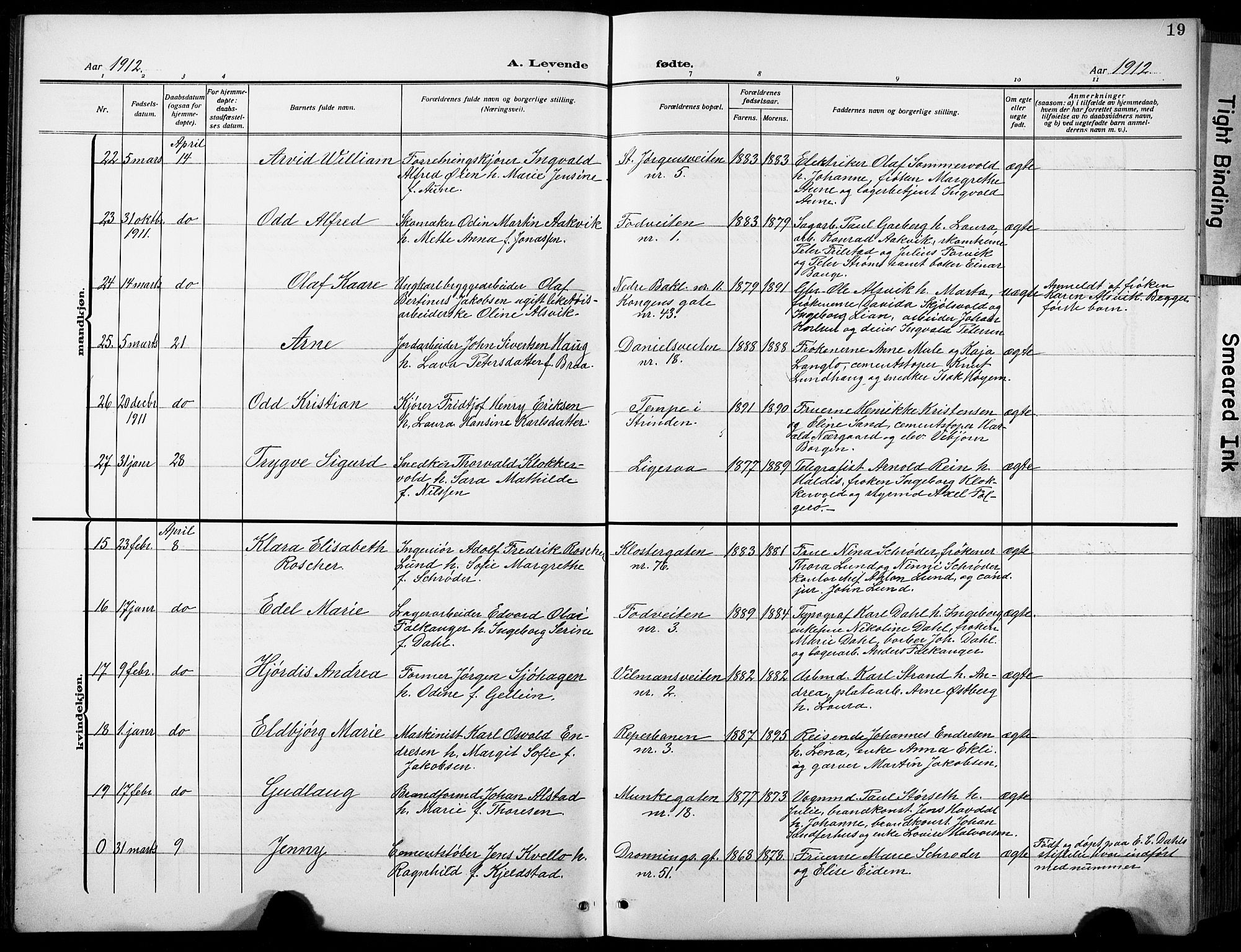 Ministerialprotokoller, klokkerbøker og fødselsregistre - Sør-Trøndelag, SAT/A-1456/601/L0096: Klokkerbok nr. 601C14, 1911-1931, s. 19