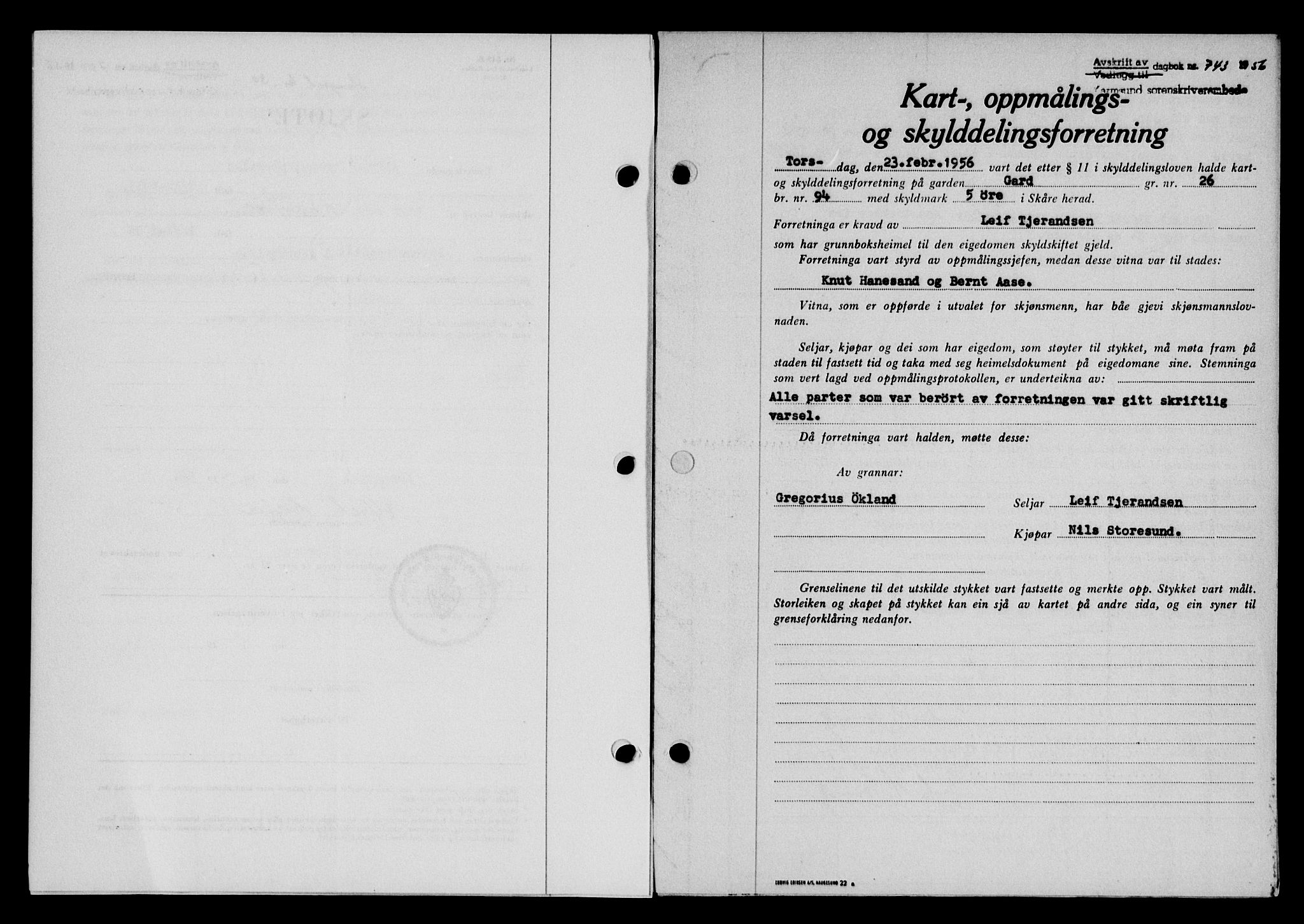Karmsund sorenskriveri, SAST/A-100311/01/II/IIB/L0118: Pantebok nr. 98A, 1955-1956, Dagboknr: 743/1956