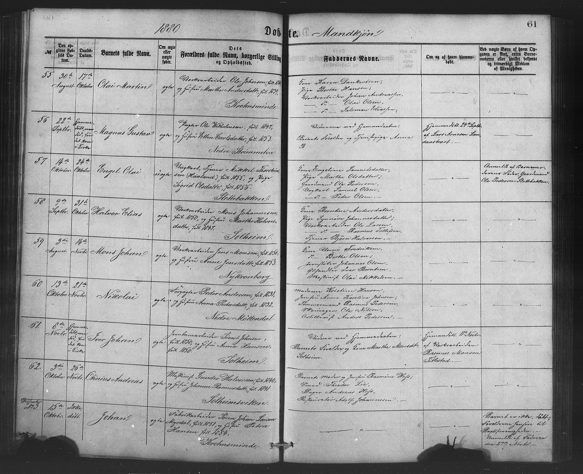 St. Jørgens hospital og Årstad sokneprestembete, AV/SAB-A-99934: Klokkerbok nr. A 4, 1873-1885, s. 61