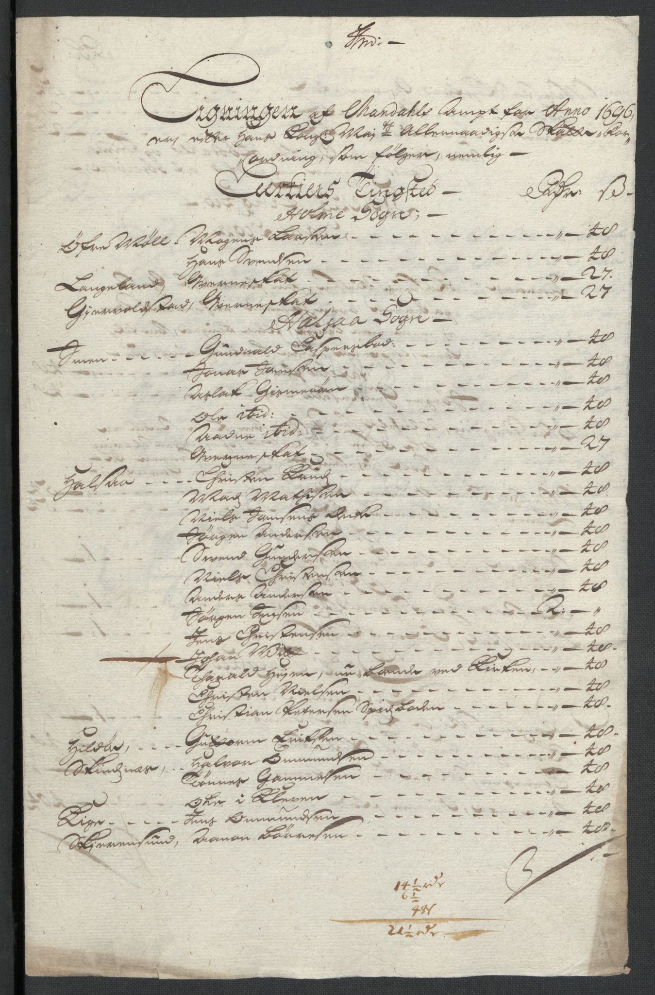 Rentekammeret inntil 1814, Reviderte regnskaper, Fogderegnskap, RA/EA-4092/R43/L2546: Fogderegnskap Lista og Mandal, 1696-1697, s. 85