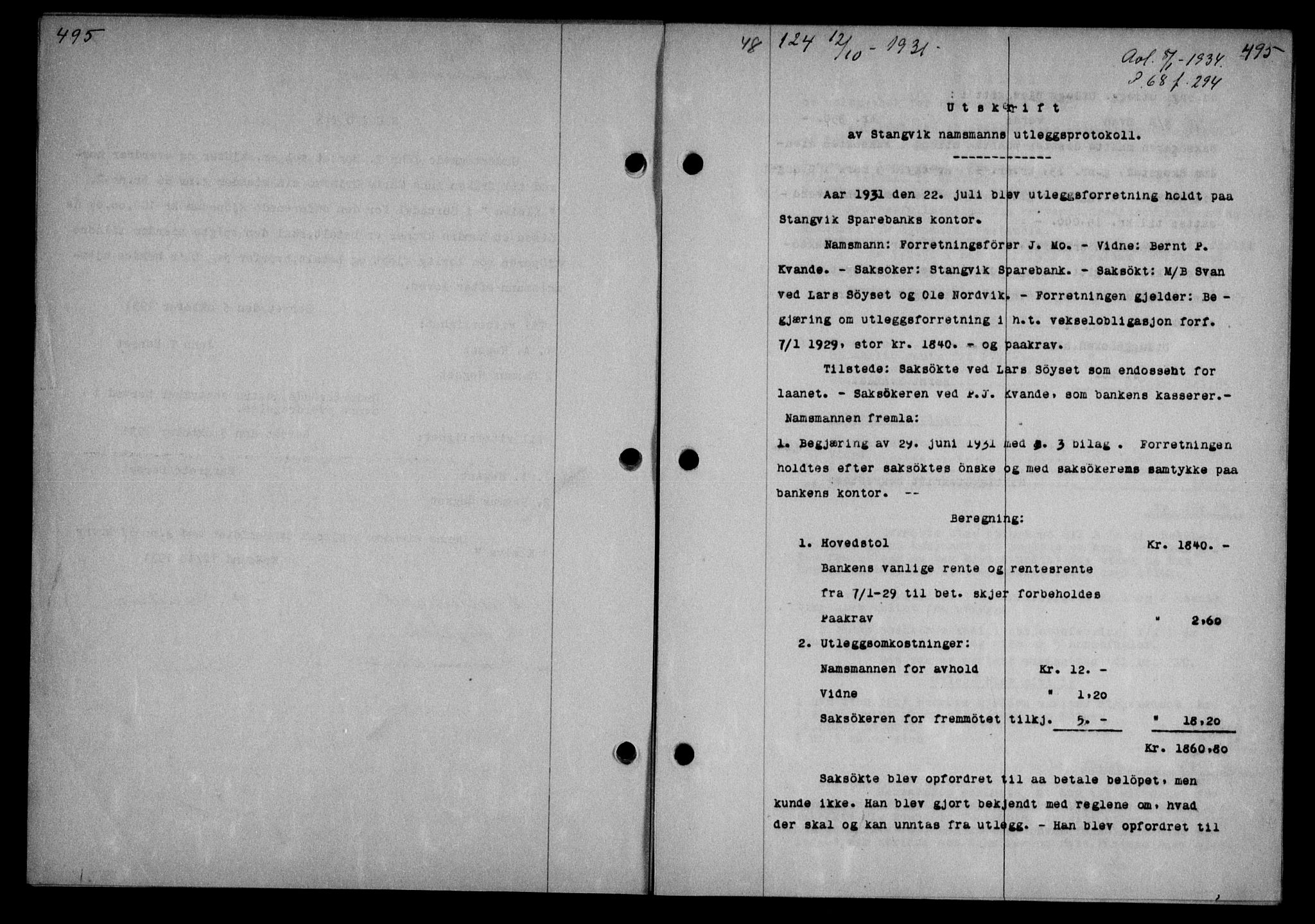 Nordmøre sorenskriveri, SAT/A-4132/1/2/2Ca/L0074: Pantebok nr. 63, 1931-1931, Tingl.dato: 12.10.1931