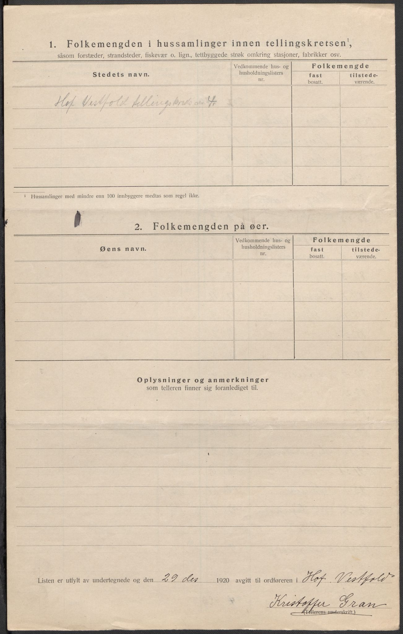 SAKO, Folketelling 1920 for 0714 Hof herred, 1920, s. 20