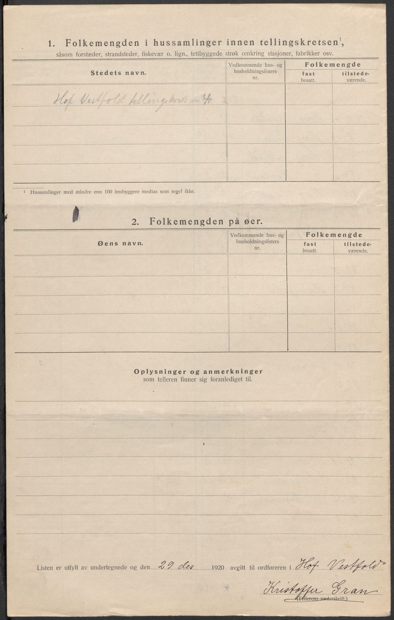 SAKO, Folketelling 1920 for 0714 Hof herred, 1920, s. 20