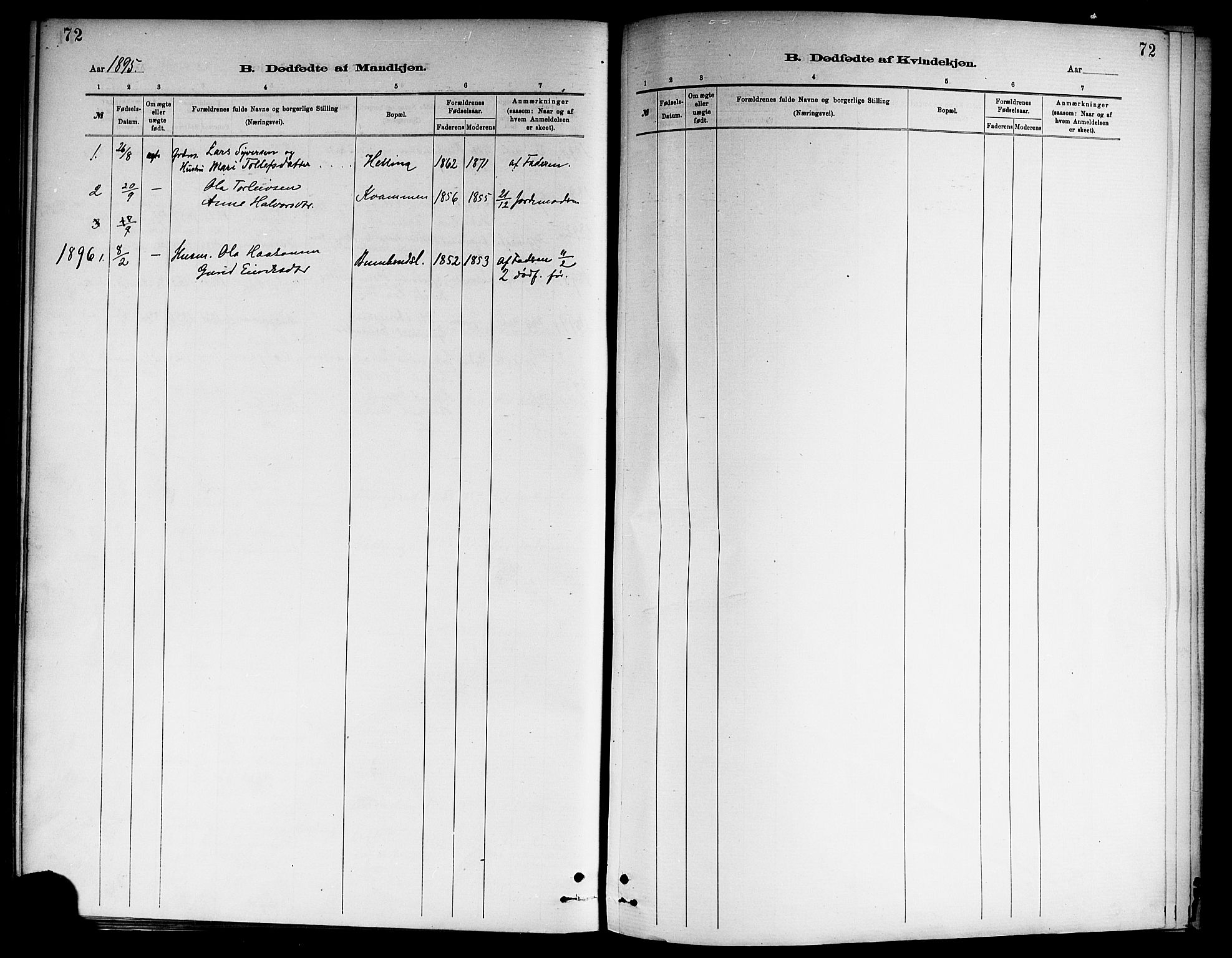 Ål kirkebøker, SAKO/A-249/F/Fa/L0008: Ministerialbok nr. I 8, 1882-1896, s. 72