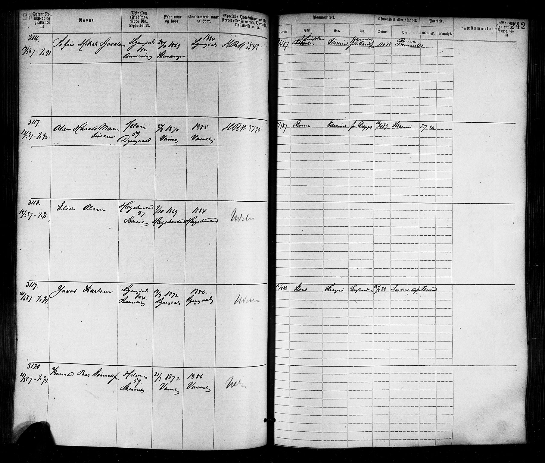 Farsund mønstringskrets, SAK/2031-0017/F/Fa/L0006: Annotasjonsrulle nr 1911-3805 med register, Z-3, 1877-1894, s. 274