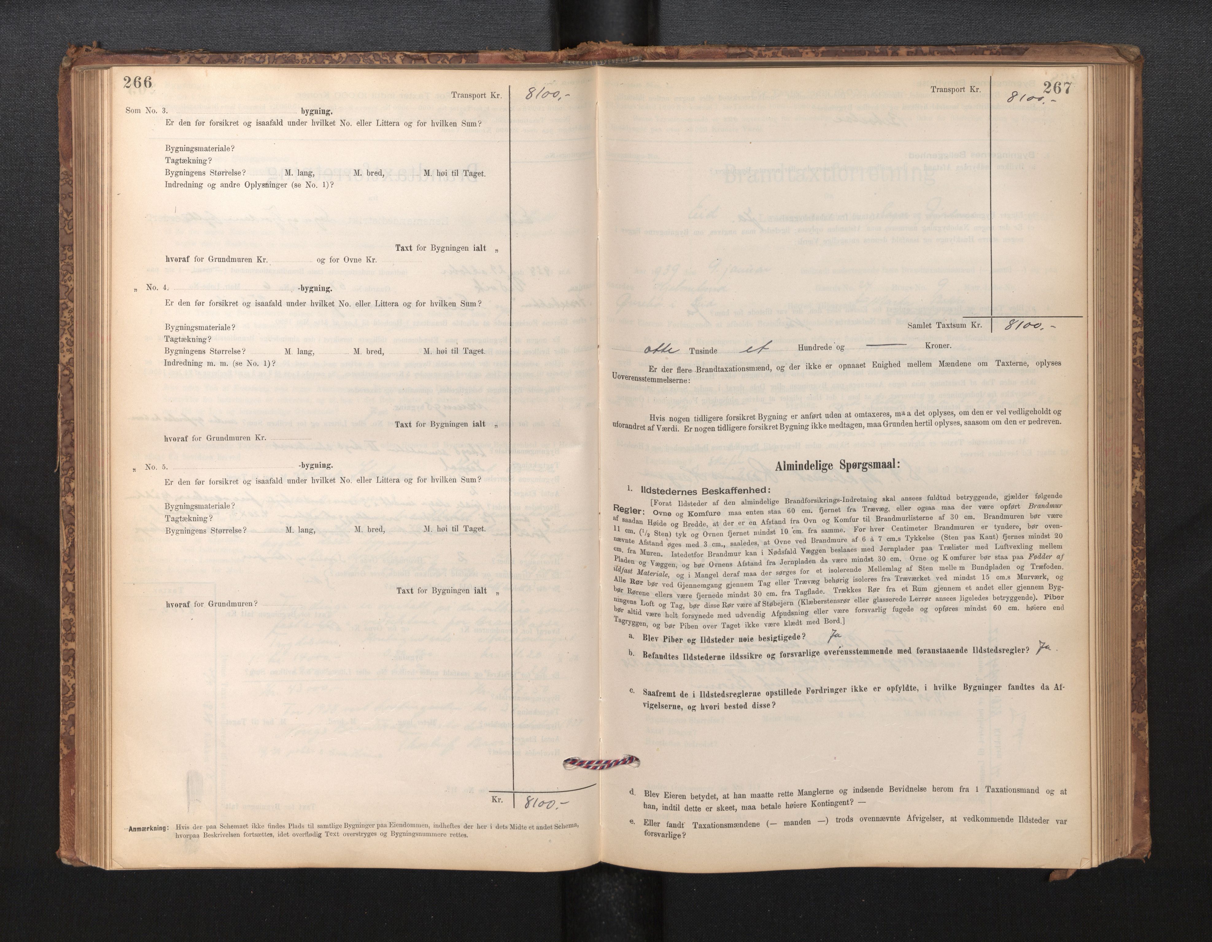 Lensmannen i Eid, SAB/A-27001/0012/L0007: Branntakstprotokoll, skjematakst, 1896-1929, s. 266-267