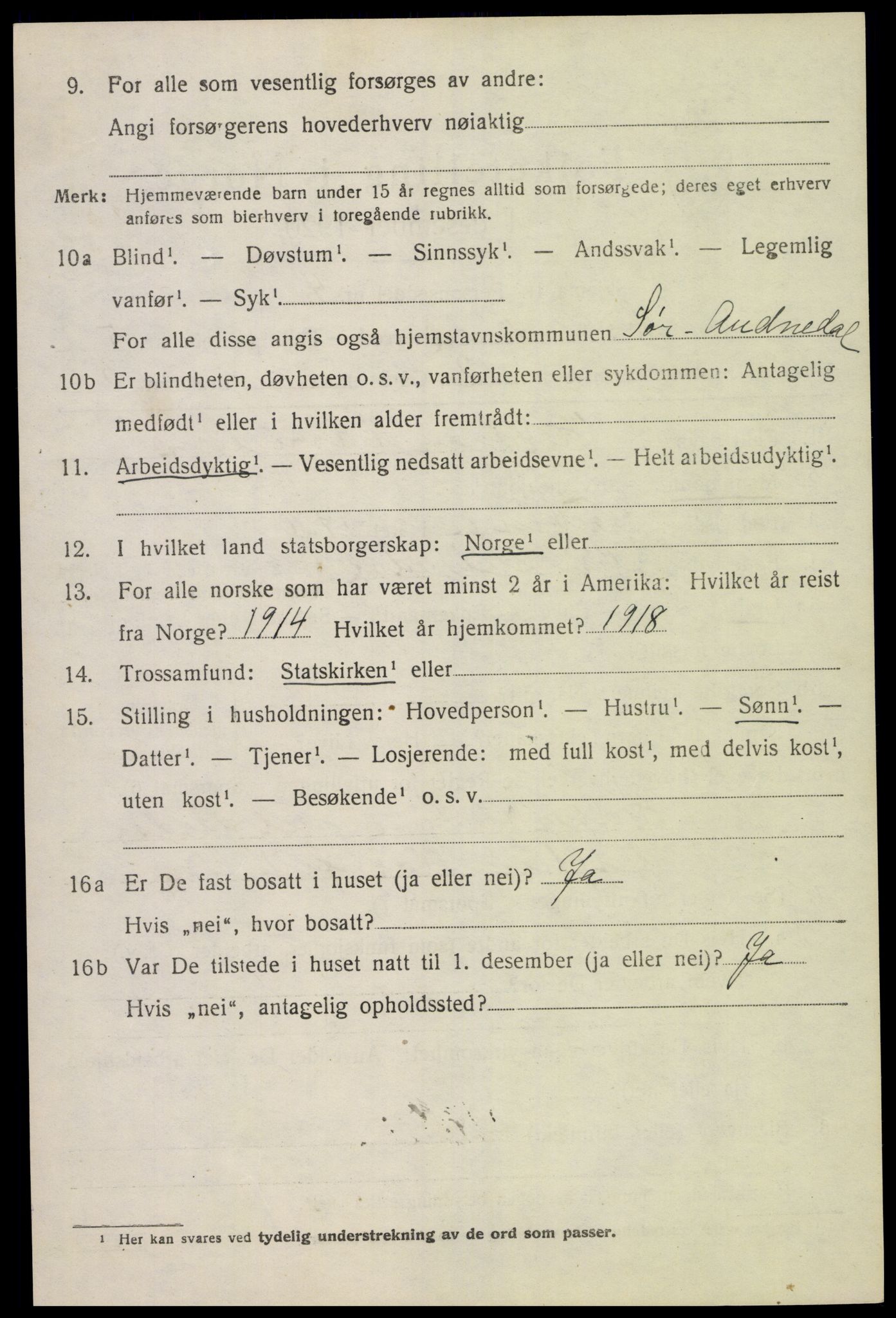 SAK, Folketelling 1920 for 1029 Sør-Audnedal herred, 1920, s. 2622