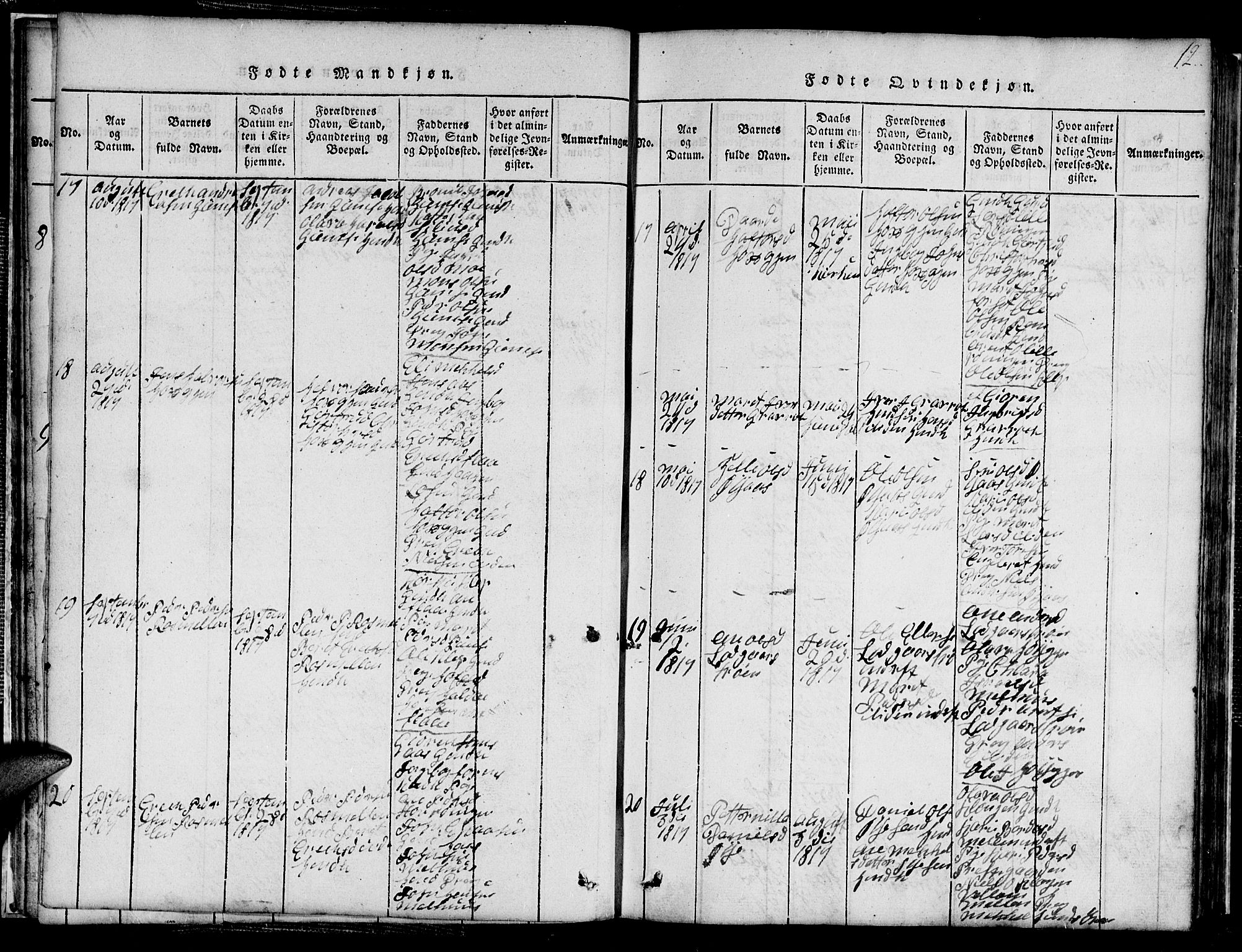 Ministerialprotokoller, klokkerbøker og fødselsregistre - Sør-Trøndelag, SAT/A-1456/691/L1092: Klokkerbok nr. 691C03, 1816-1852, s. 12
