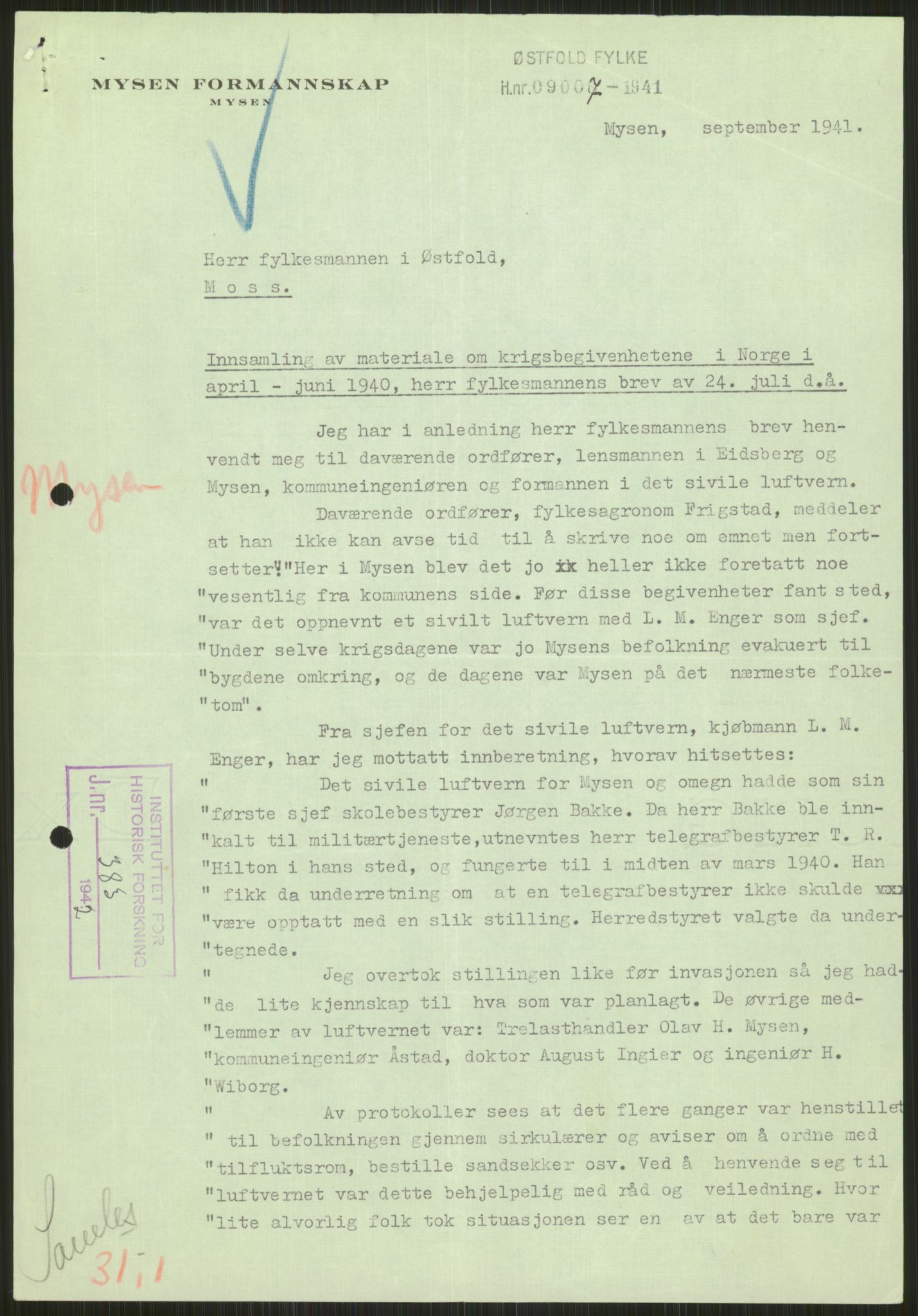 Forsvaret, Forsvarets krigshistoriske avdeling, AV/RA-RAFA-2017/Y/Ya/L0013: II-C-11-31 - Fylkesmenn.  Rapporter om krigsbegivenhetene 1940., 1940, s. 106