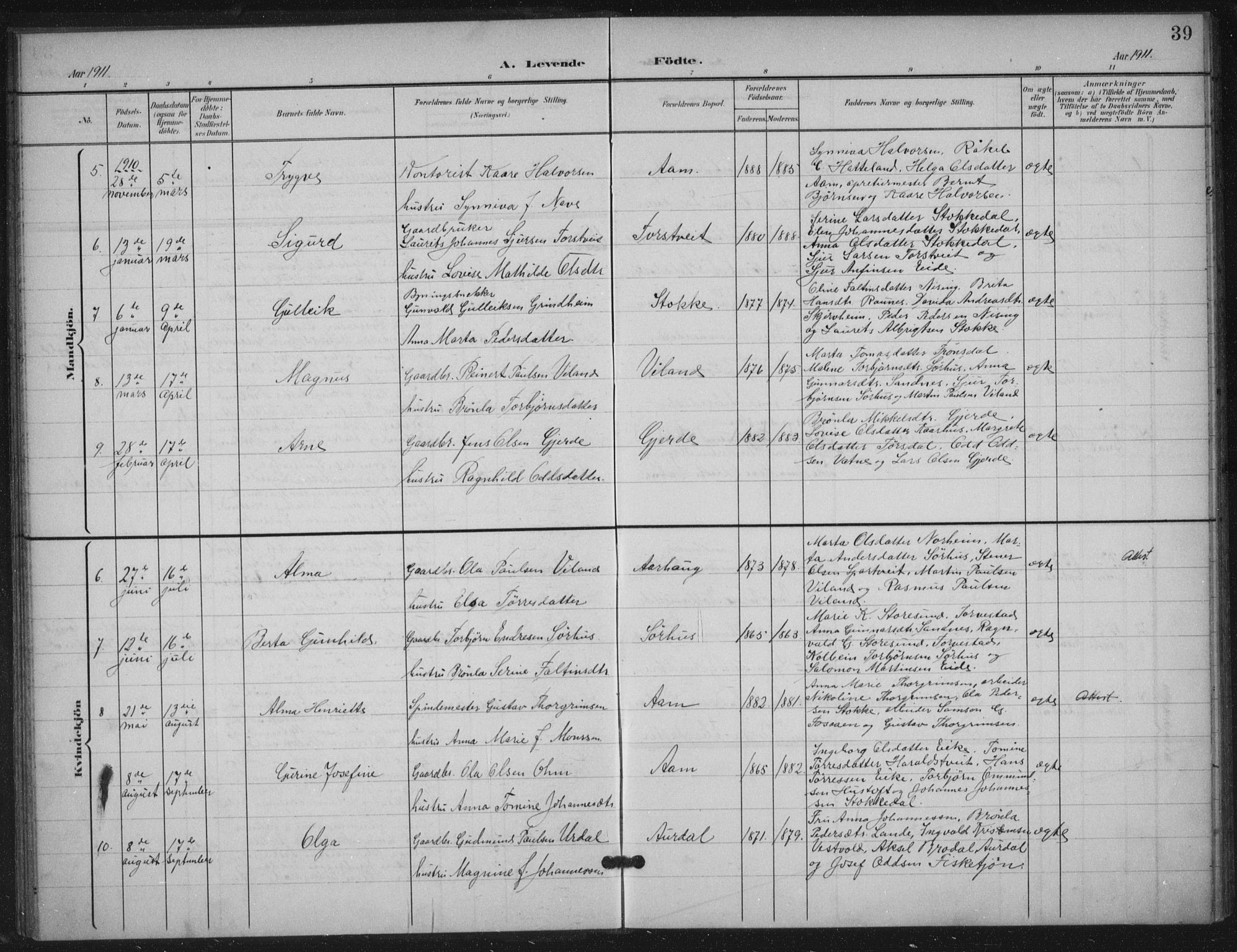 Skjold sokneprestkontor, AV/SAST-A-101847/H/Ha/Haa/L0012: Ministerialbok nr. A 12, 1899-1915, s. 39