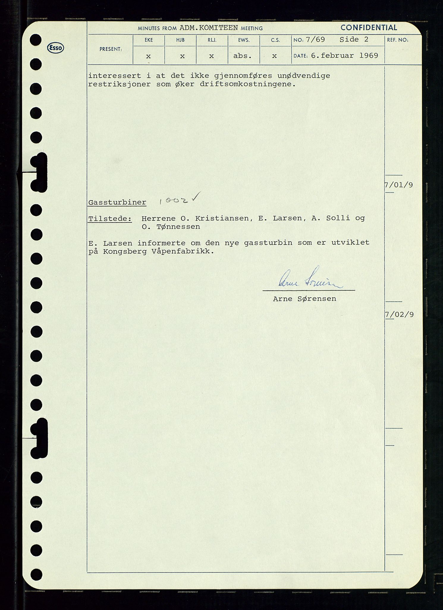 Pa 0982 - Esso Norge A/S, AV/SAST-A-100448/A/Aa/L0003/0001: Den administrerende direksjon Board minutes (styrereferater) og Bedriftforsamlingsprotokoll / Den administrerende direksjon Board minutes (styrereferater), 1969, s. 56