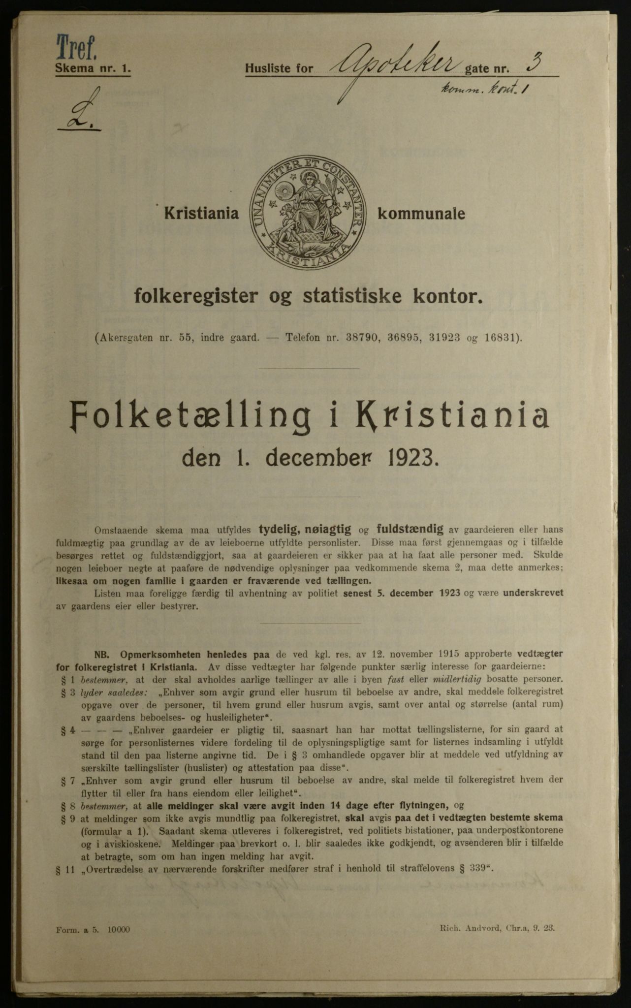 OBA, Kommunal folketelling 1.12.1923 for Kristiania, 1923, s. 1674