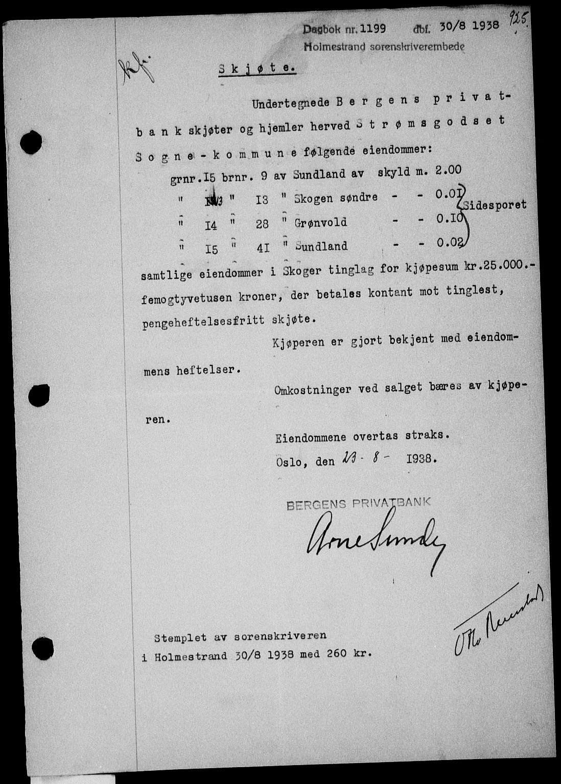 Holmestrand sorenskriveri, SAKO/A-67/G/Ga/Gaa/L0049: Pantebok nr. A-49, 1937-1938, Dagboknr: 1199/1938