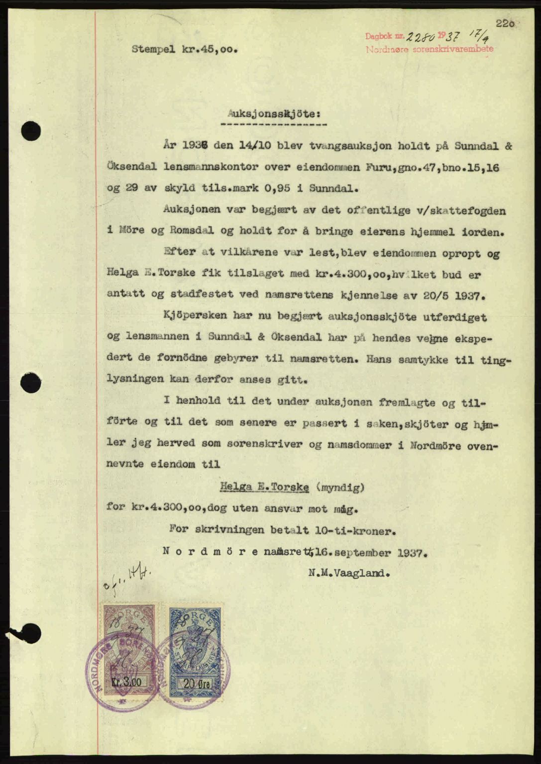 Nordmøre sorenskriveri, SAT/A-4132/1/2/2Ca: Pantebok nr. A82, 1937-1938, Dagboknr: 2280/1937