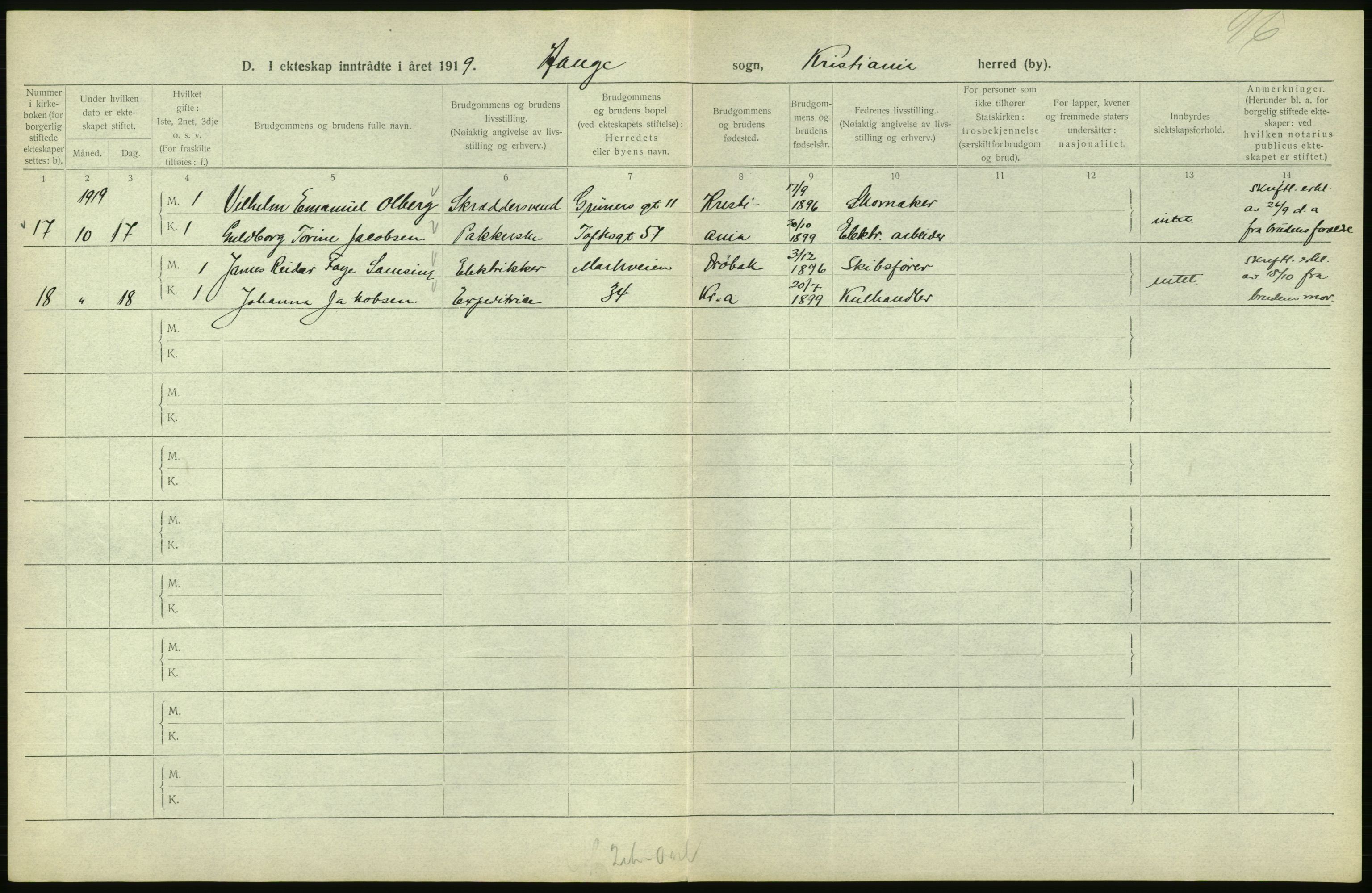 Statistisk sentralbyrå, Sosiodemografiske emner, Befolkning, AV/RA-S-2228/D/Df/Dfb/Dfbi/L0009: Kristiania: Gifte, 1919, s. 650