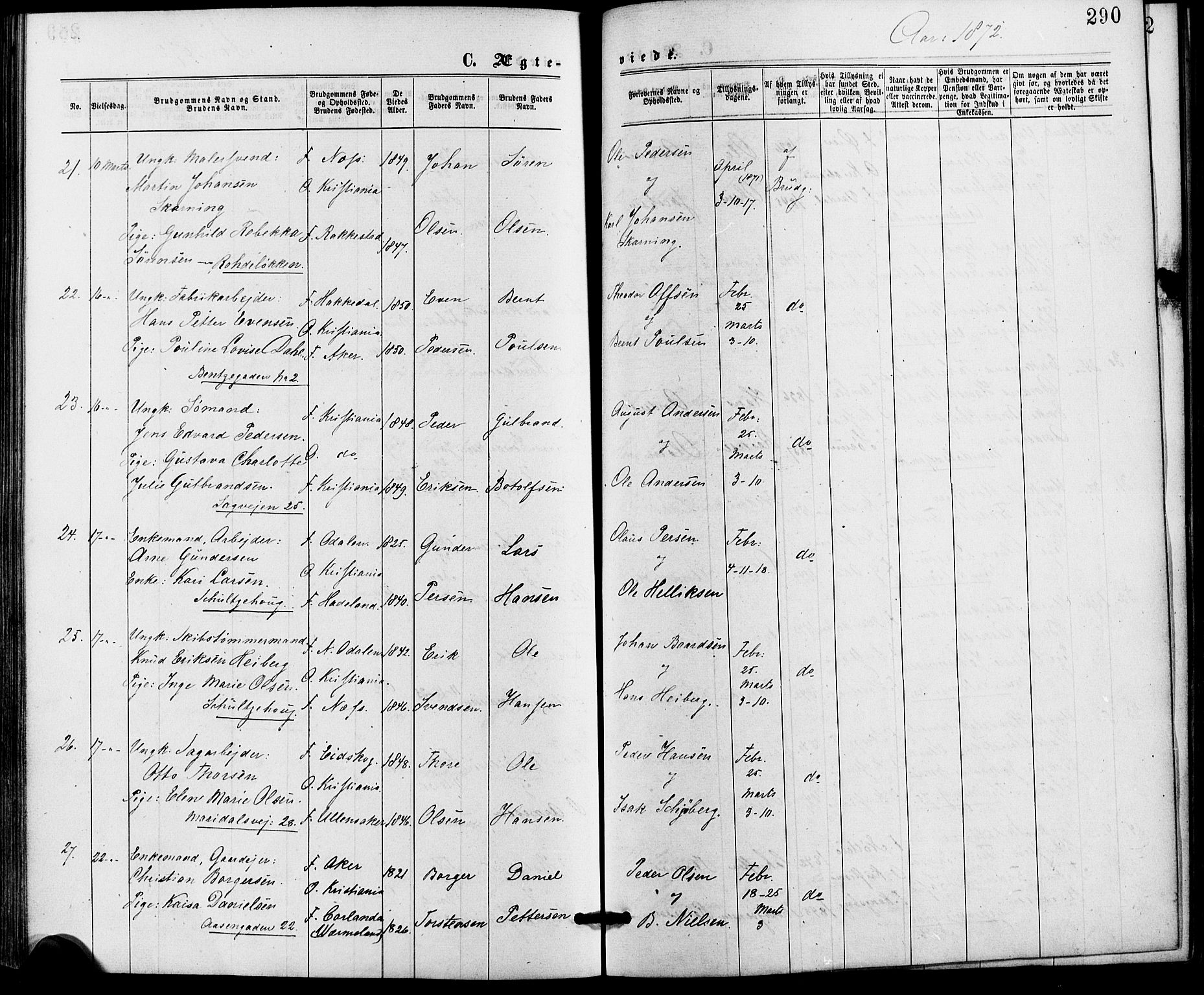 Gamle Aker prestekontor Kirkebøker, AV/SAO-A-10617a/G/L0003: Klokkerbok nr. 3, 1869-1874, s. 290