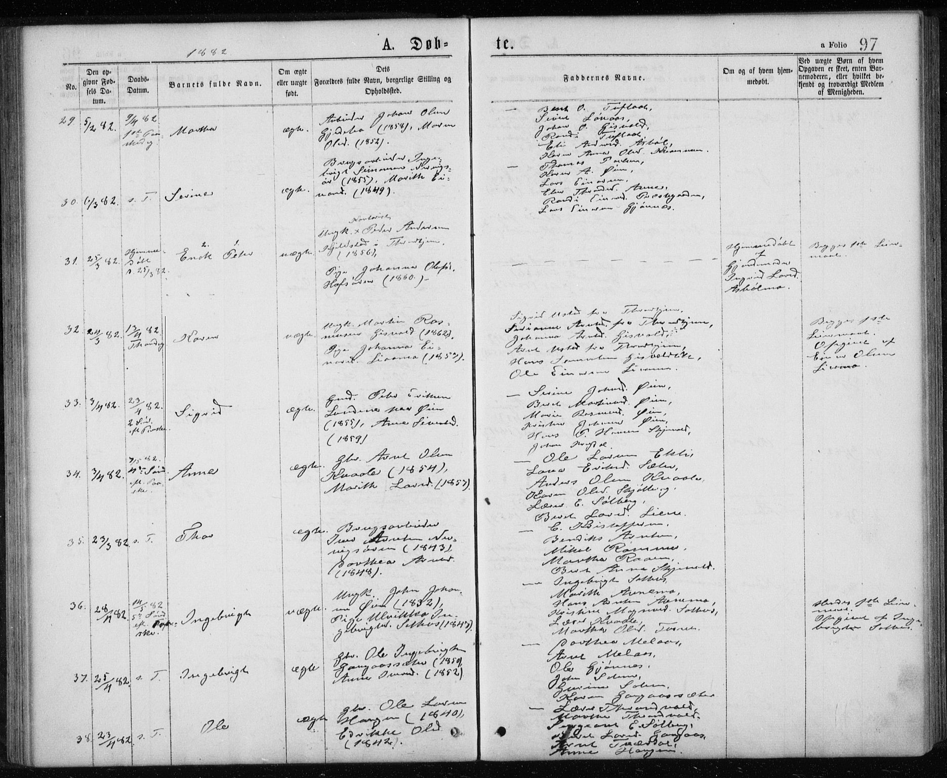 Ministerialprotokoller, klokkerbøker og fødselsregistre - Sør-Trøndelag, AV/SAT-A-1456/668/L0817: Klokkerbok nr. 668C06, 1873-1884, s. 97