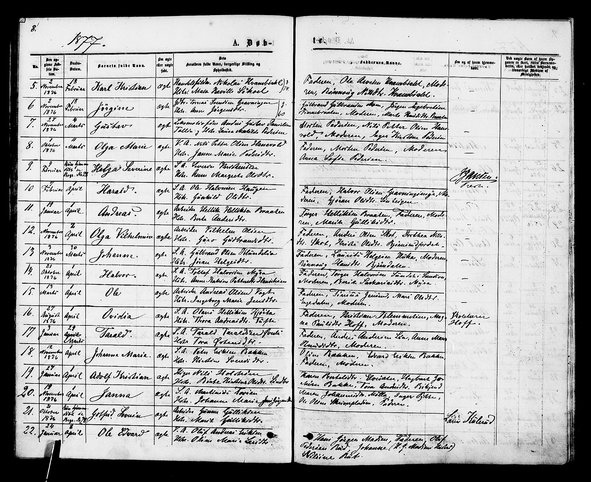 Kongsberg kirkebøker, AV/SAKO-A-22/F/Fa/L0011: Ministerialbok nr. I 11, 1876-1877, s. 8