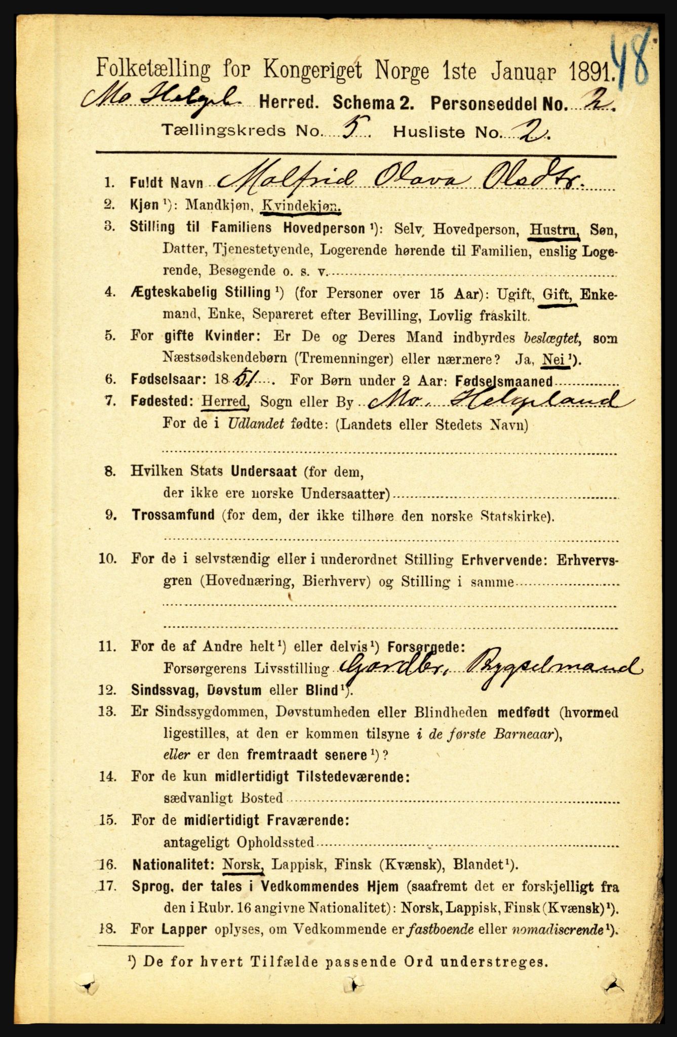 RA, Folketelling 1891 for 1833 Mo herred, 1891, s. 1925