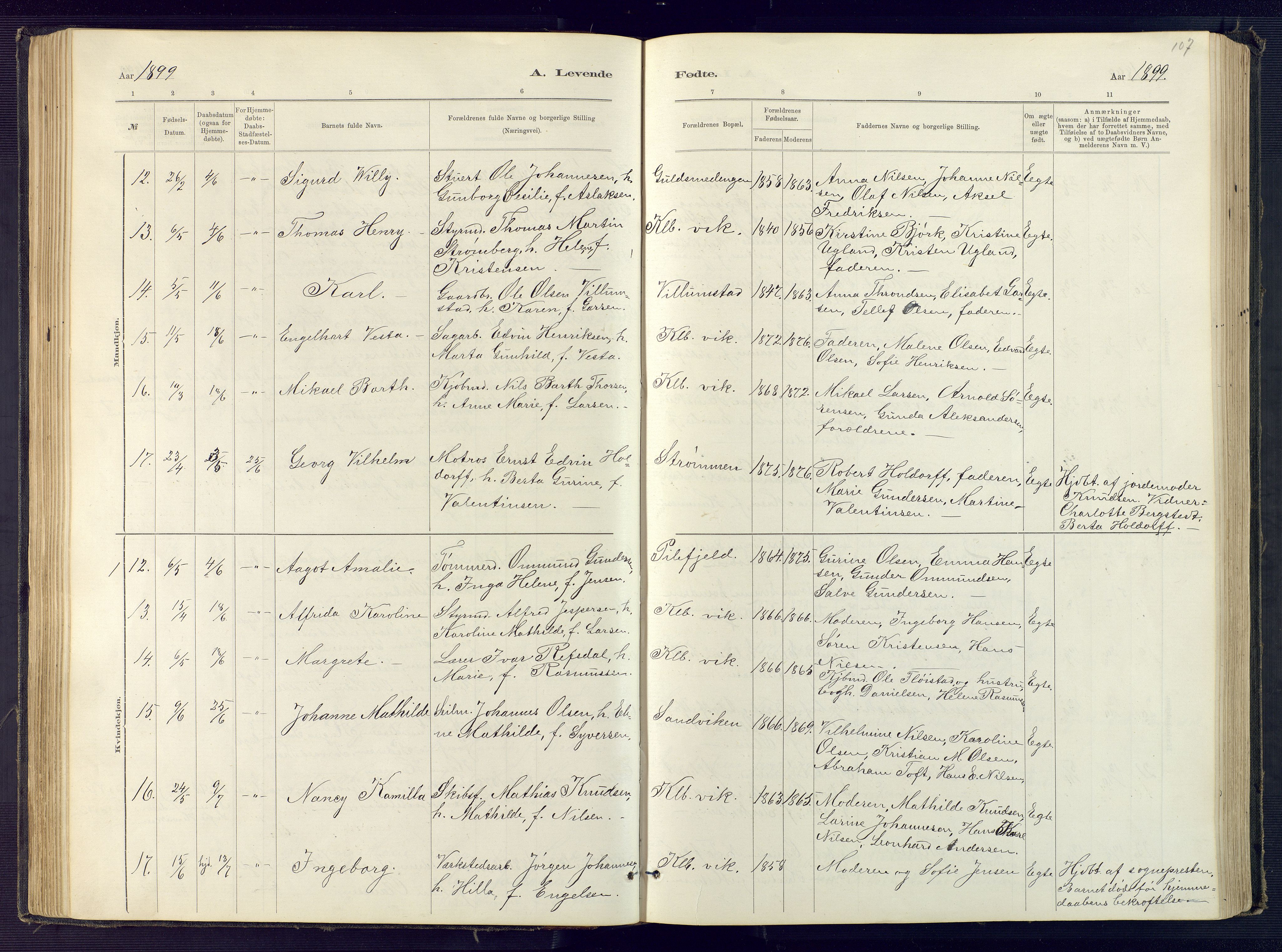 Hisøy sokneprestkontor, AV/SAK-1111-0020/F/Fb/L0003: Klokkerbok nr. B 3, 1885-1905, s. 107