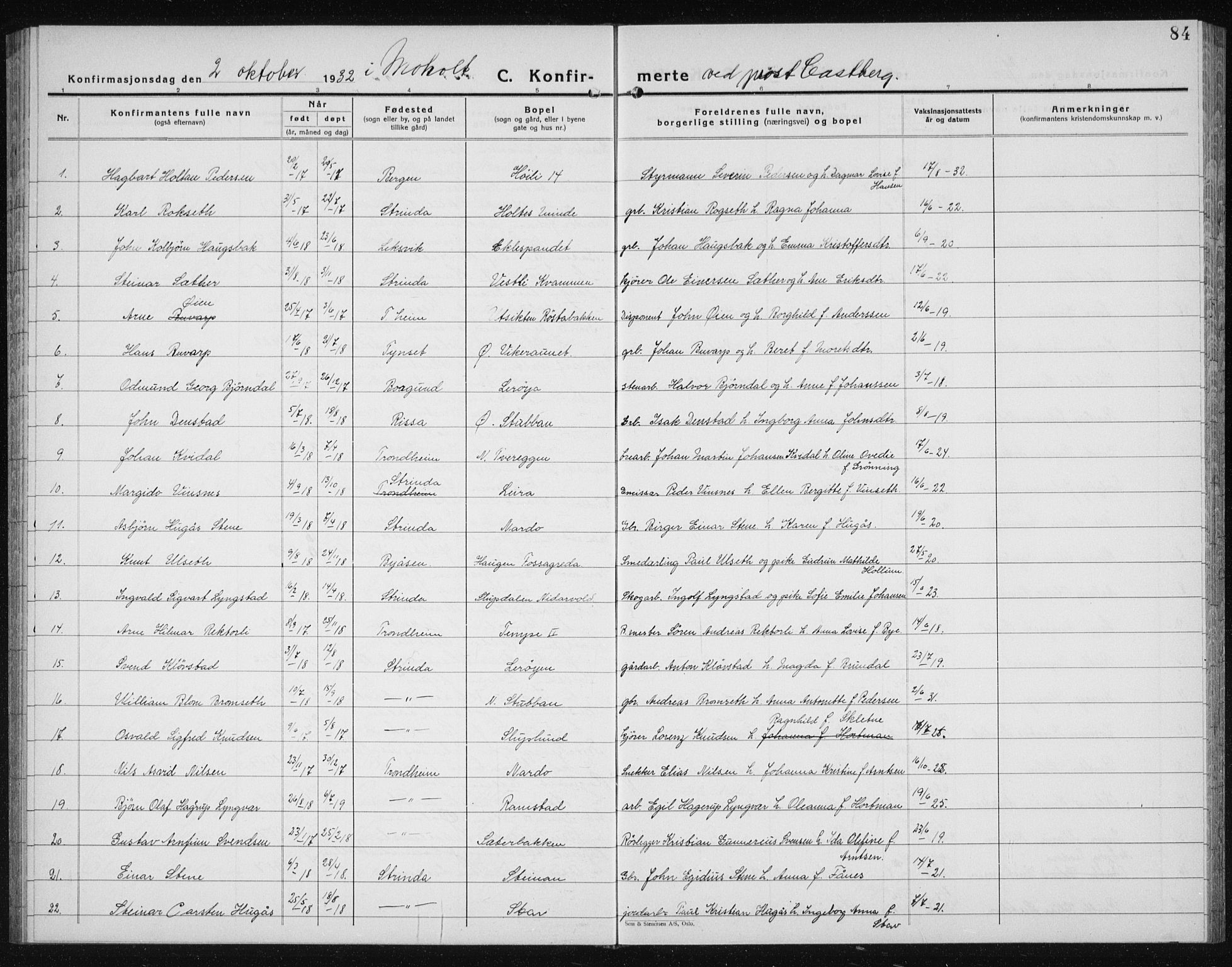 Ministerialprotokoller, klokkerbøker og fødselsregistre - Sør-Trøndelag, SAT/A-1456/607/L0327: Klokkerbok nr. 607C01, 1930-1939, s. 84